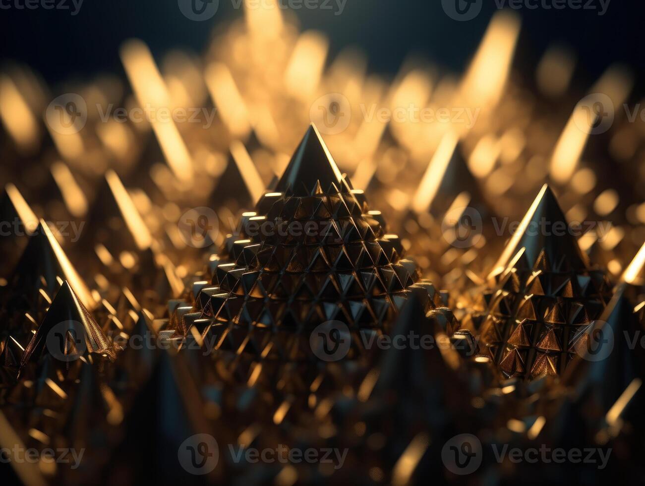 Futuristic abstract golden pyramid geometric background created with technology photo