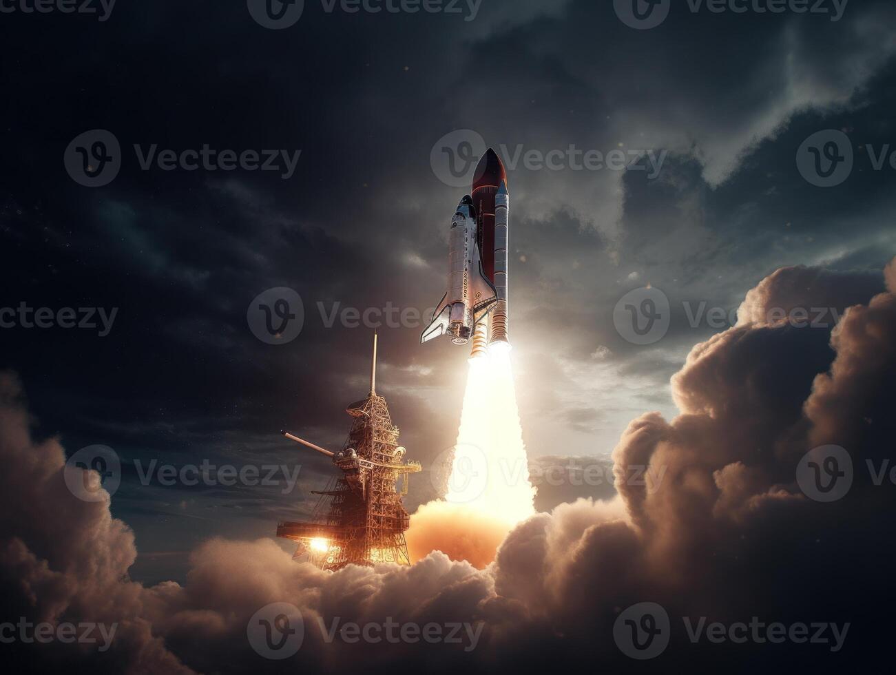 Space shuttle taking off into the sky Created with technology photo