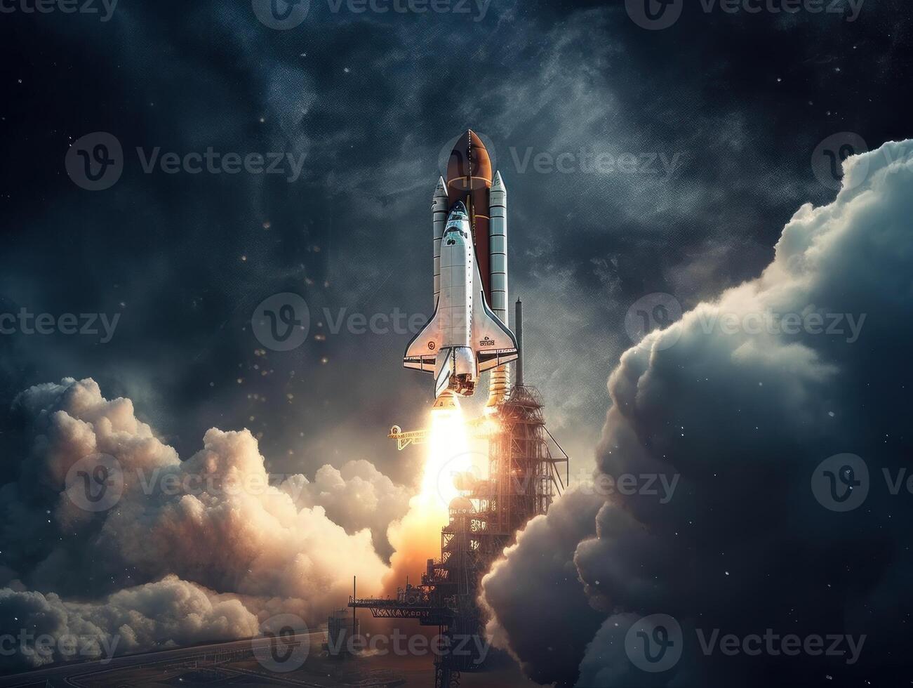 Space shuttle taking off into the sky Created with technology photo