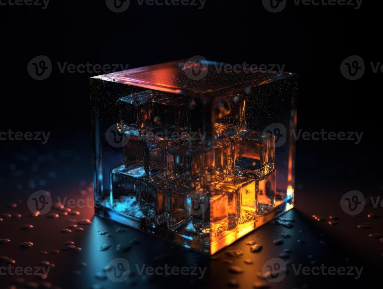 Futuristic glass cube background technology. photo