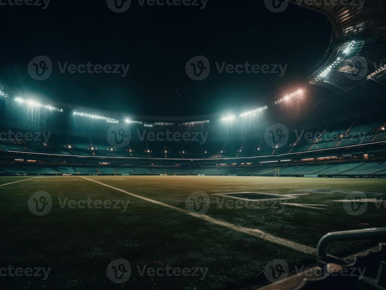 Football stadium with bright lights and seats Created with technology photo