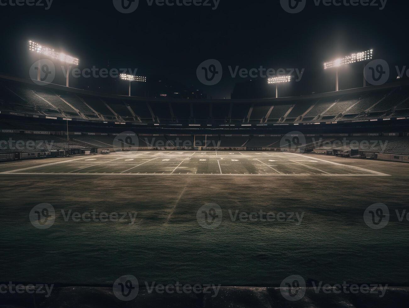 fútbol americano estadio con brillante luces y asientos creado con generativo ai tecnología foto