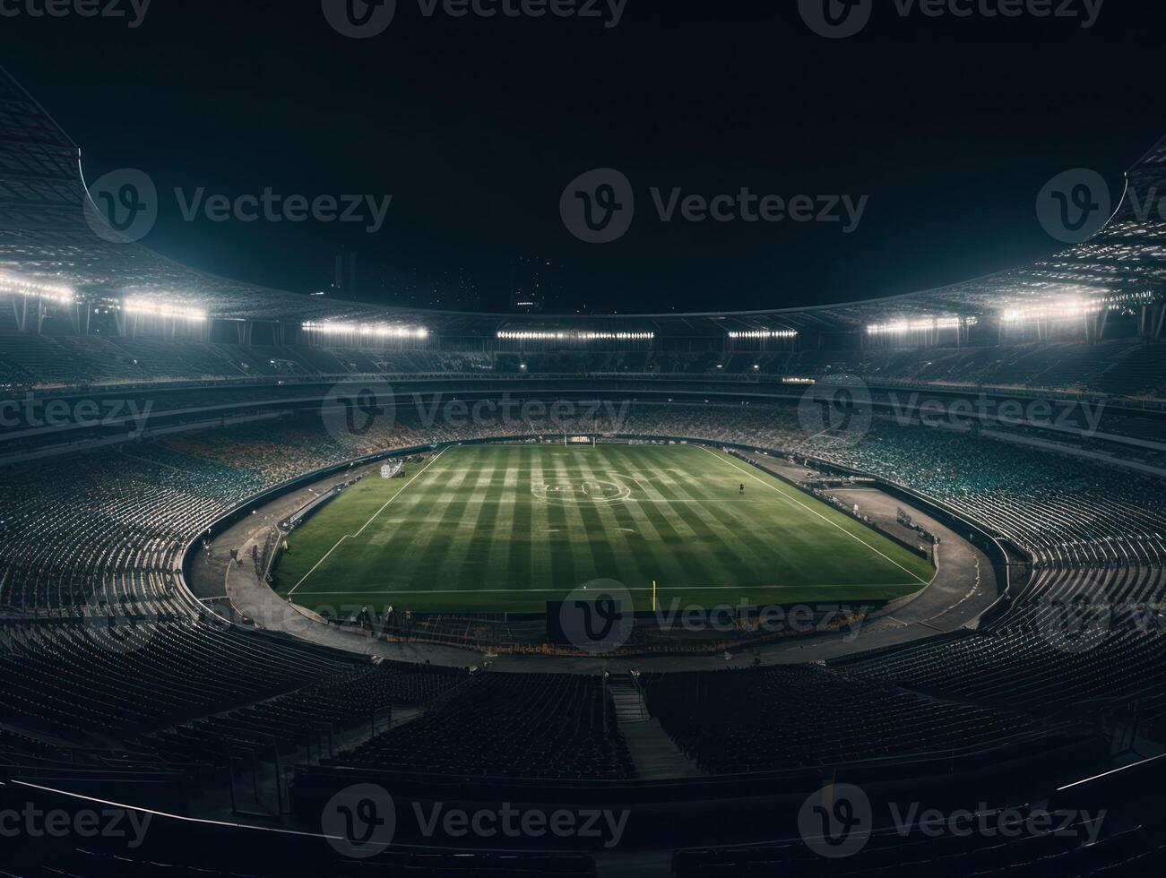 Football stadium with bright lights and seats Created with technology photo