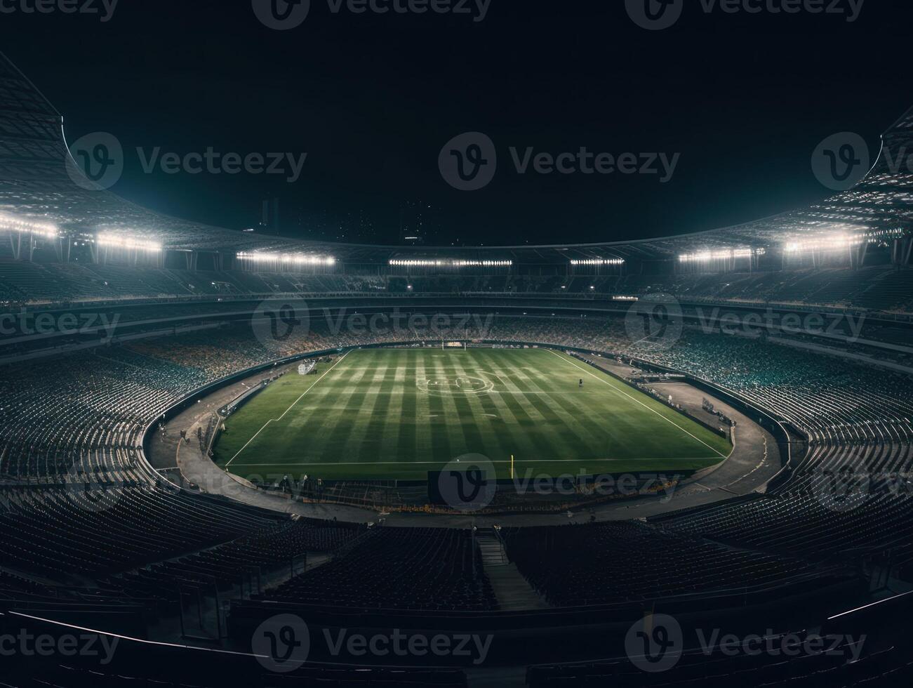 fútbol americano estadio con brillante luces y asientos creado con generativo ai tecnología foto