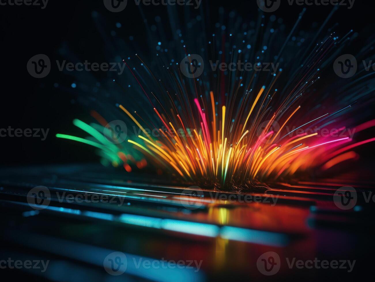Neon lights wavy lines on dark background Created with technology. photo