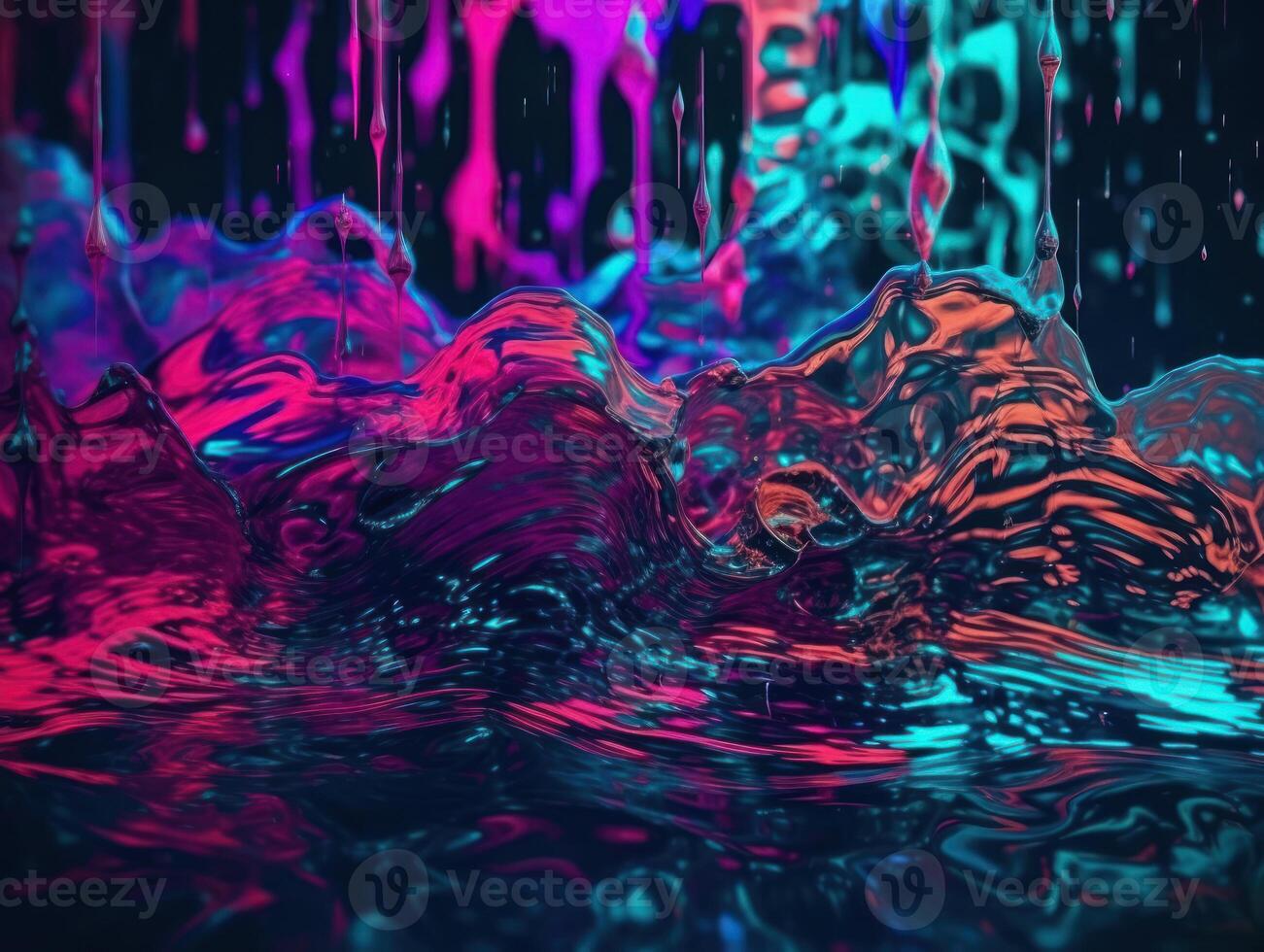 Neon lights Chromatic Holographic liquid dynamic shapes on dark background Created with technology. photo