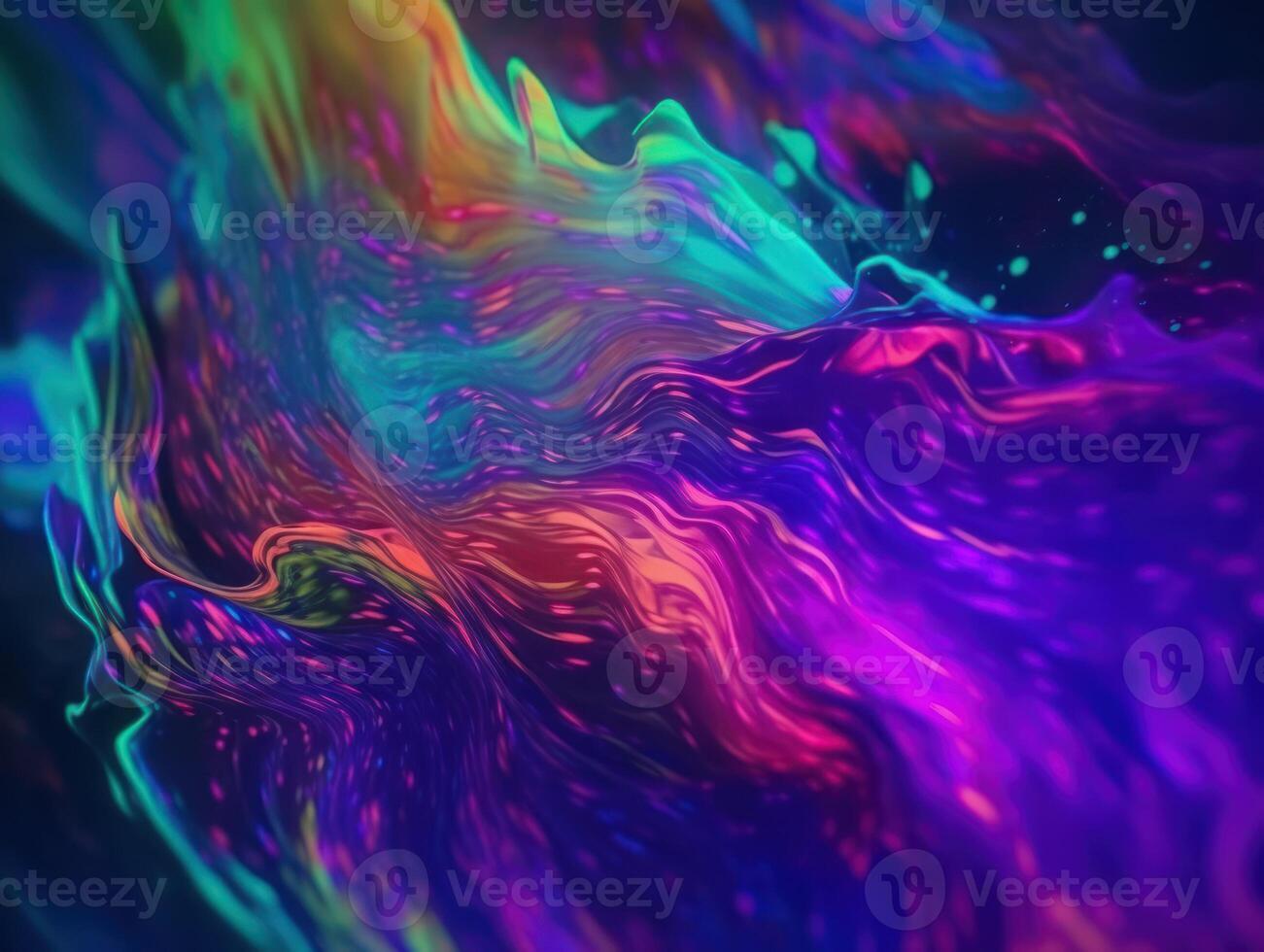 Neon lights Chromatic Holographic liquid dynamic shapes on dark background Created with technology. photo