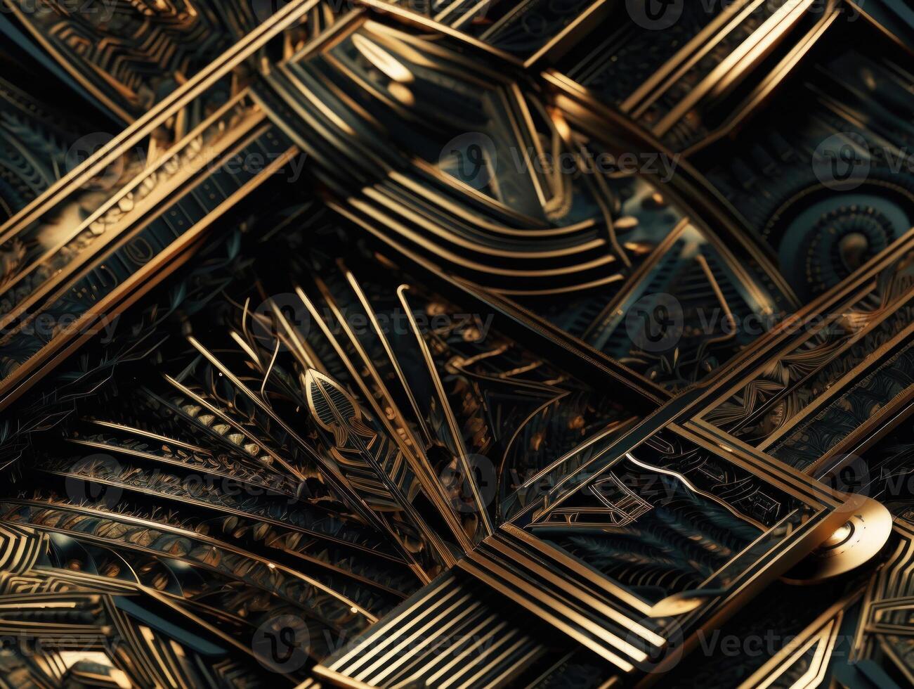 Dark black and gold Geometric grid background Modern dark abstract texture Created with technology. photo