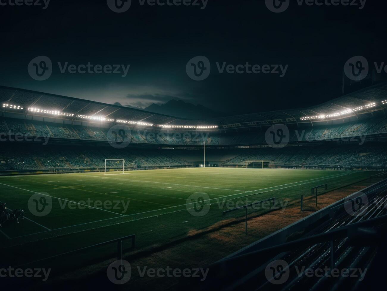 Football stadium with bright lights and seats Created with technology photo