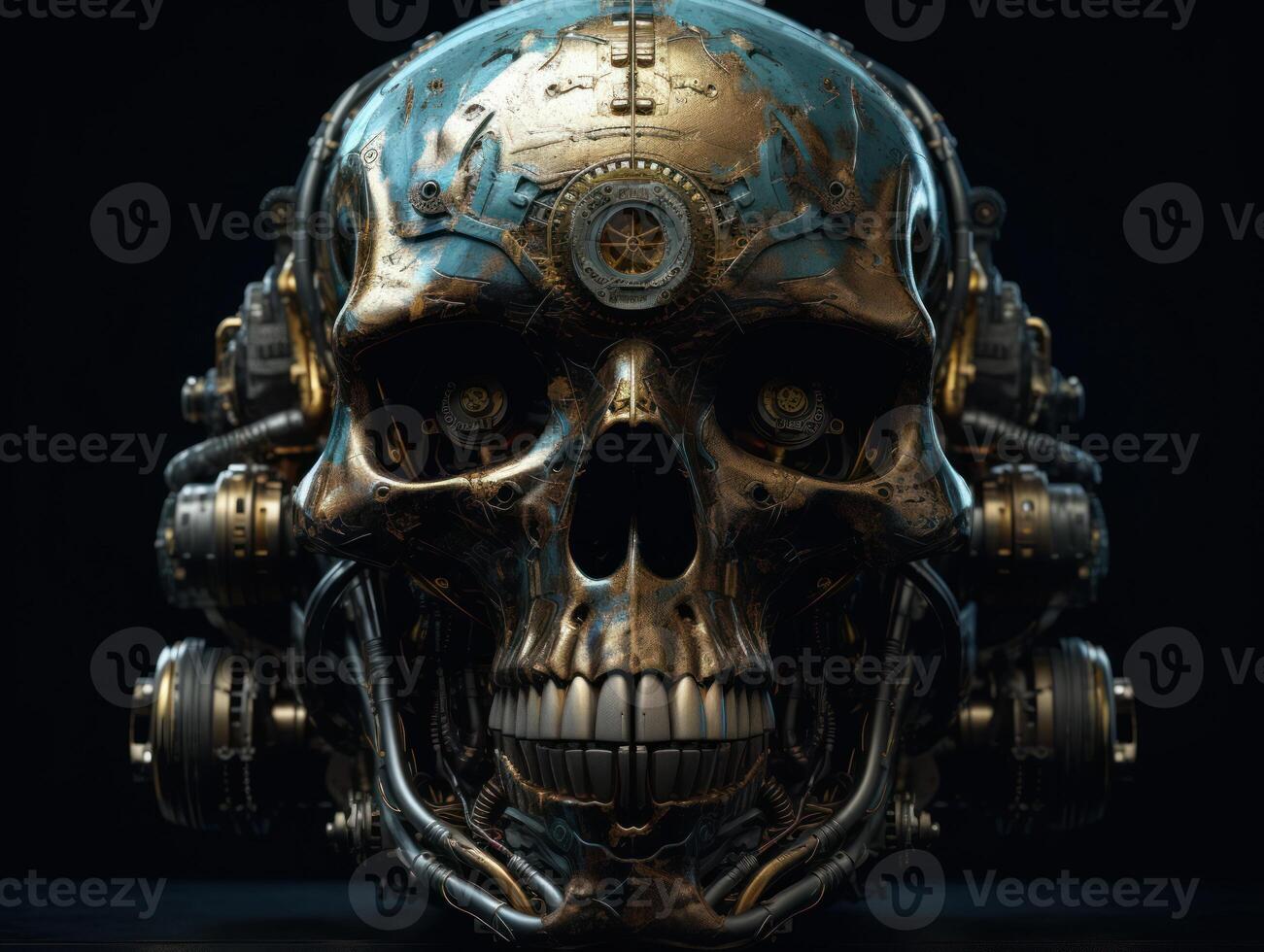 Abstract fantasy colorful mechanical skull background created with technology. photo