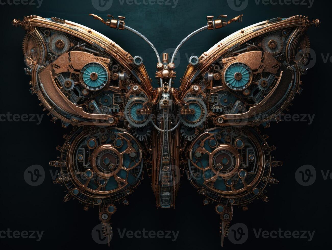 Abstract fantasy colorful mechanical butterfly background created with technology. photo