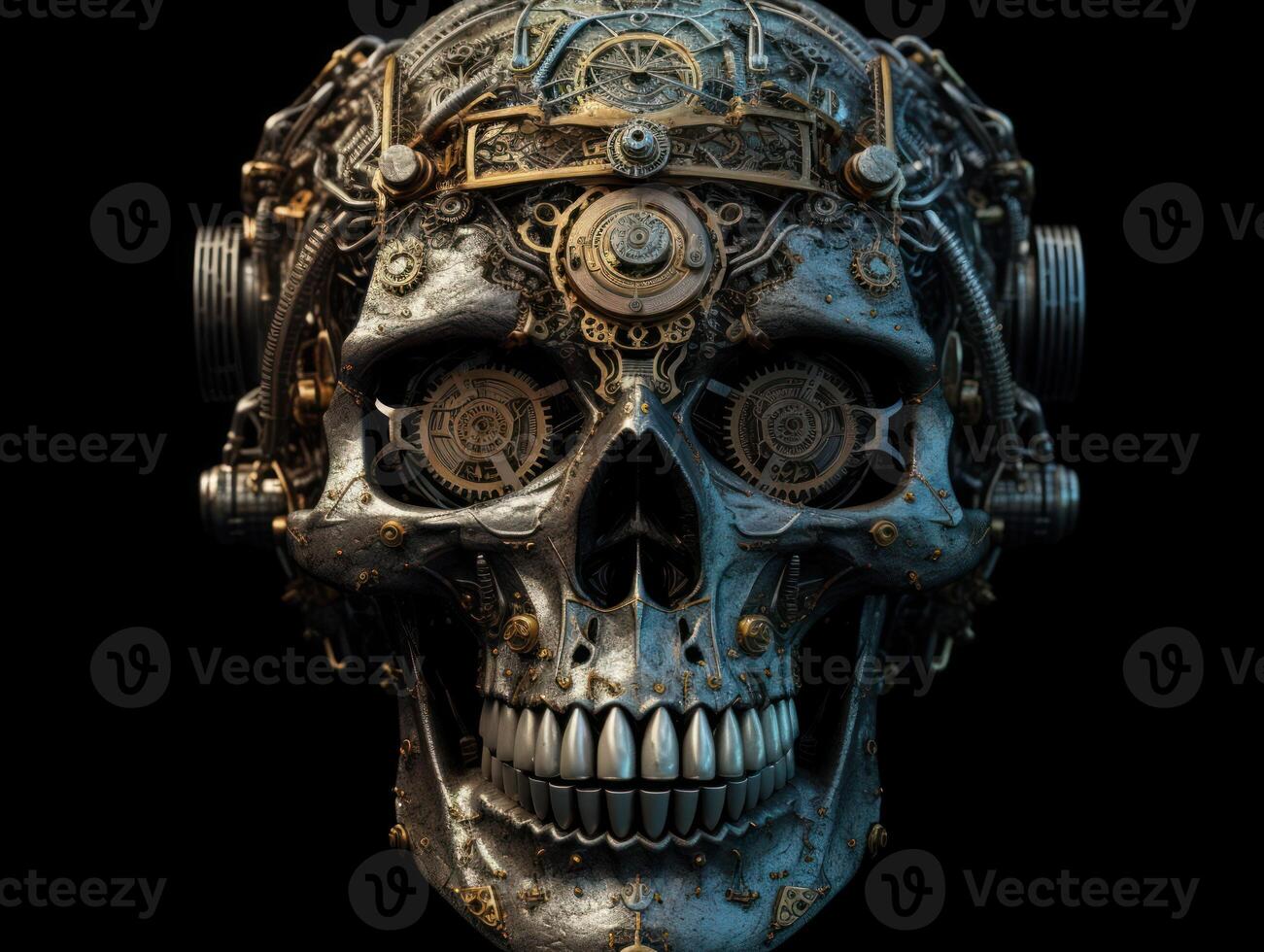 Abstract fantasy colorful mechanical skull background created with technology. photo