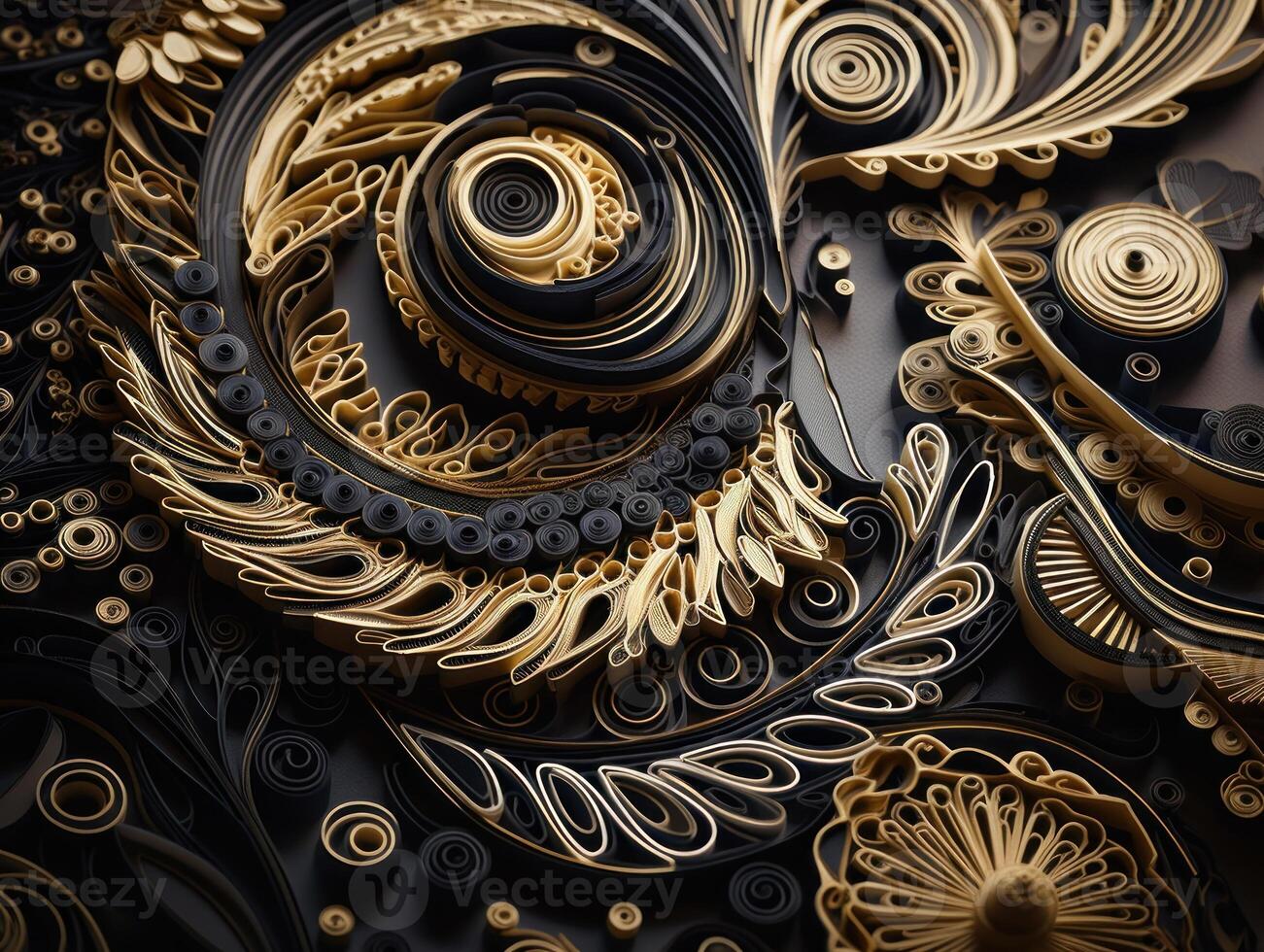 Paper made Quilling craft technic black and gold abstract background lines Created with technology photo