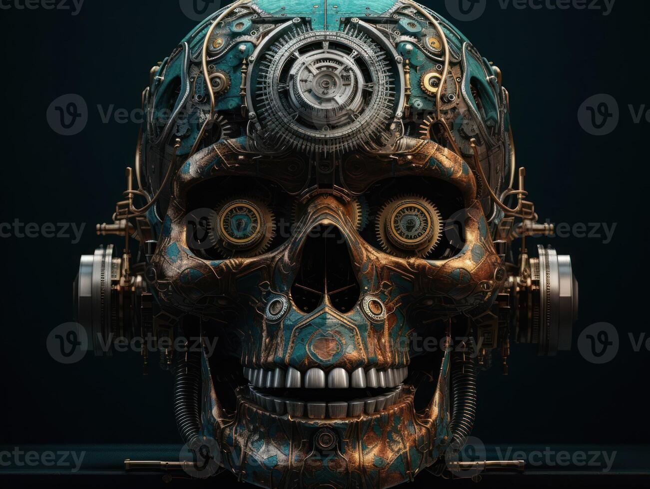 Abstract fantasy colorful mechanical skull background created with technology. photo