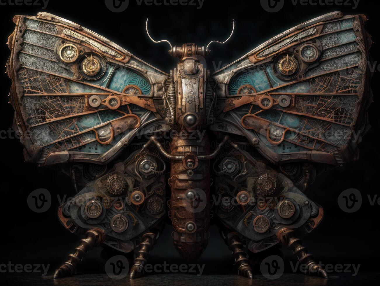 Abstract fantasy colorful mechanical moth background created with technology. photo