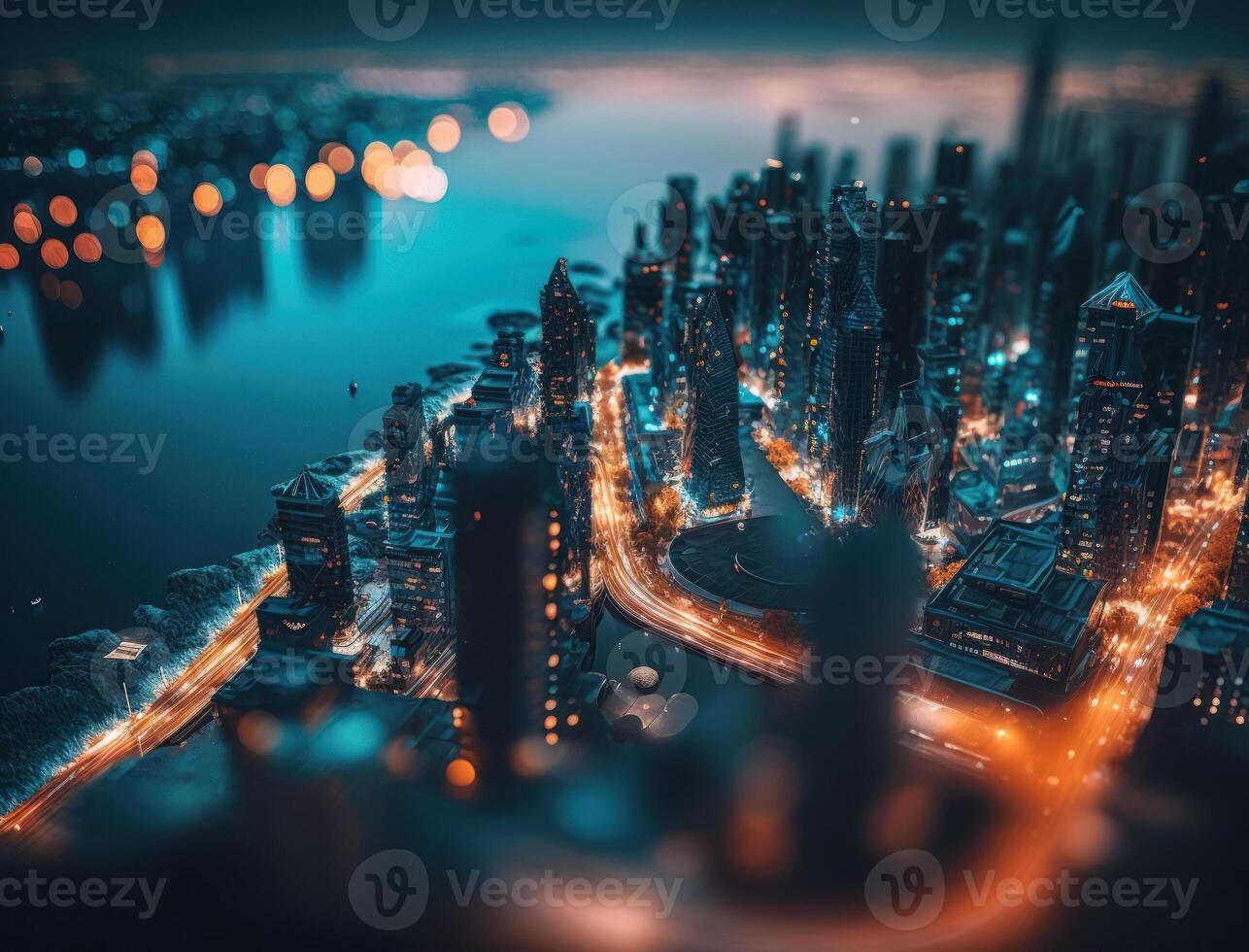 Futuristic city landscape cityscape isometric view Night city Created with technology photo