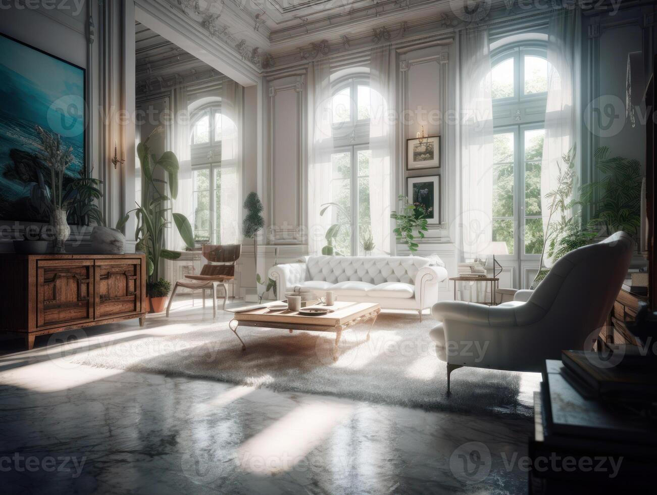 Stylish composition of cozy living room interior Created with technology. photo