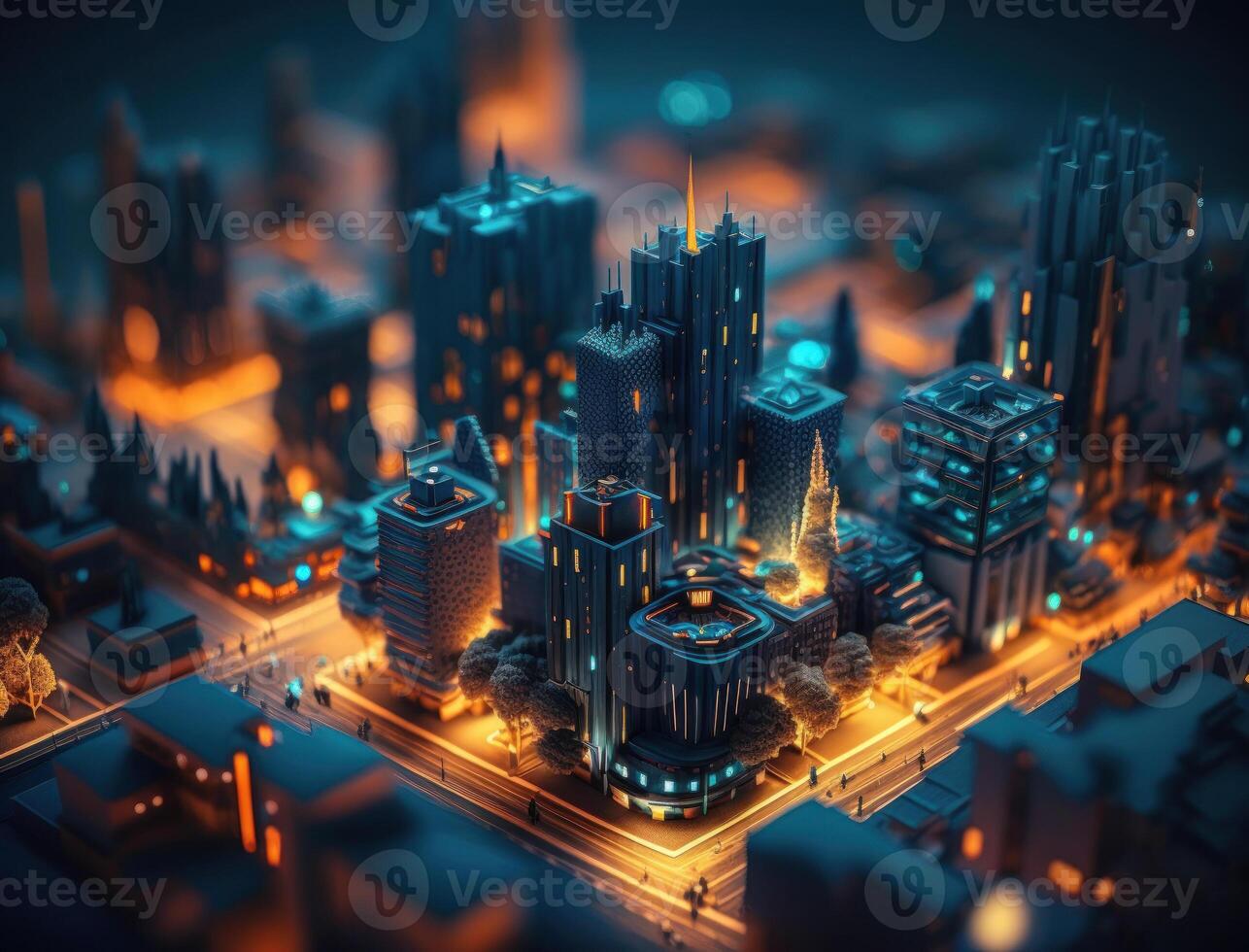 Futuristic city landscape cityscape isometric view Night city Created with technology photo