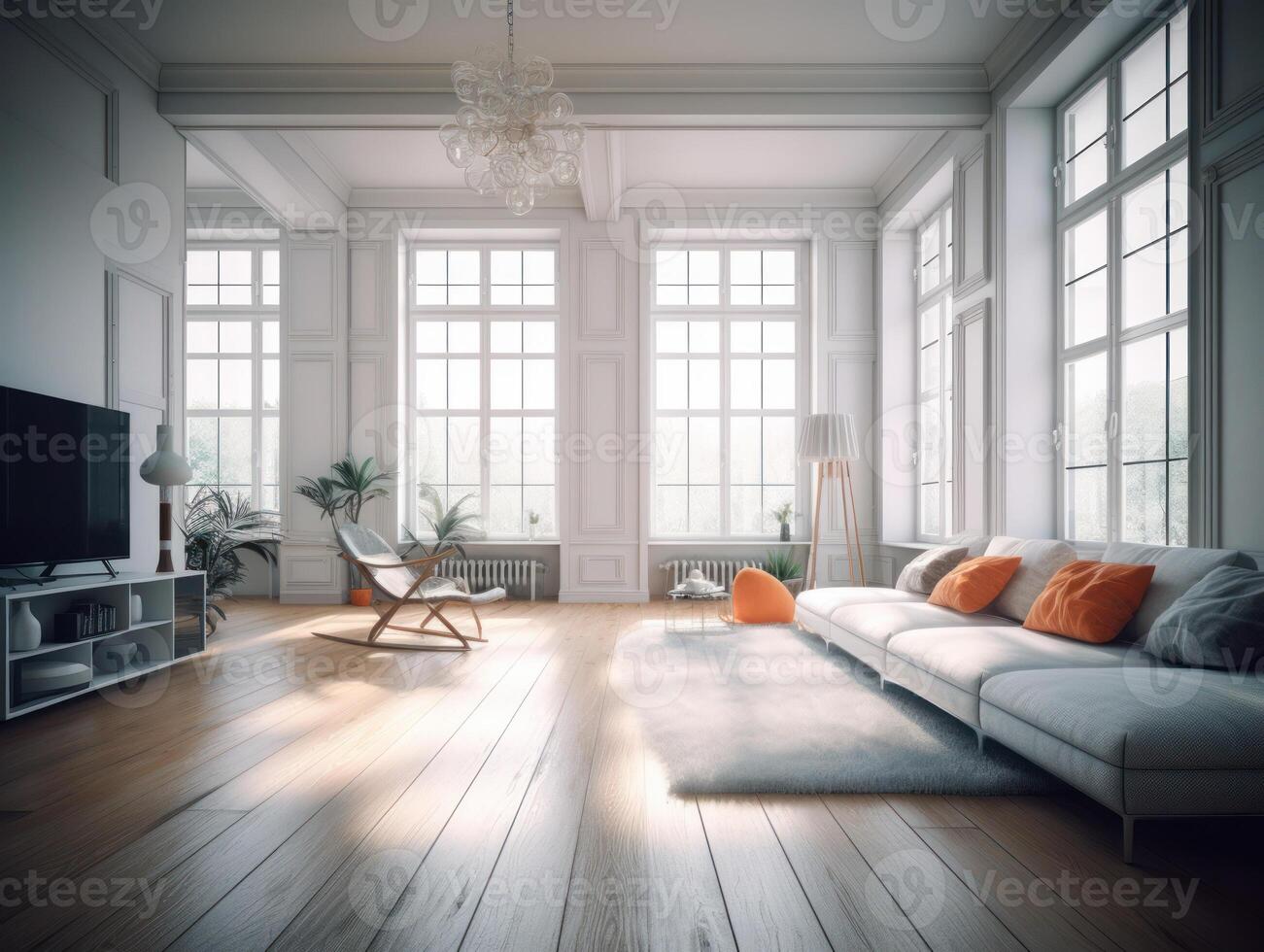 Stylish composition of cozy living room interior Created with technology. photo