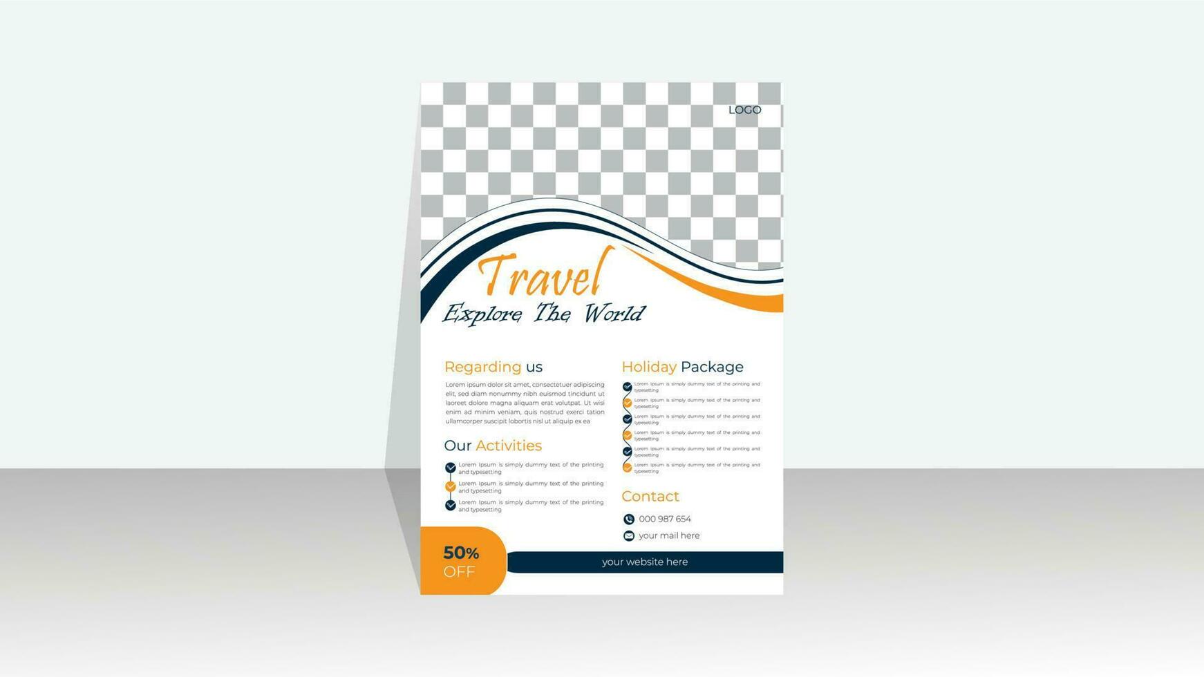 Modern abstract travel poster or flyer A4 vector template for travel agency,