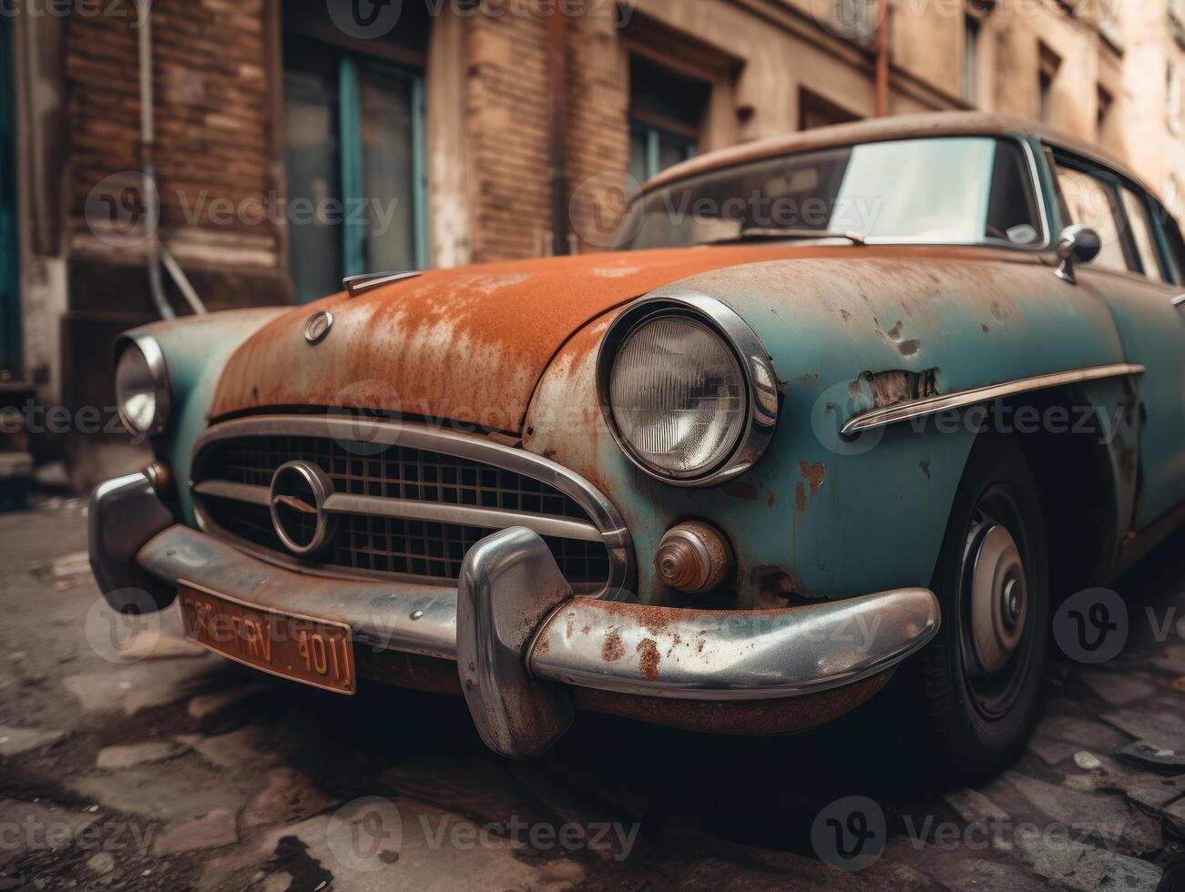 Fragments of an old car created with technology photo