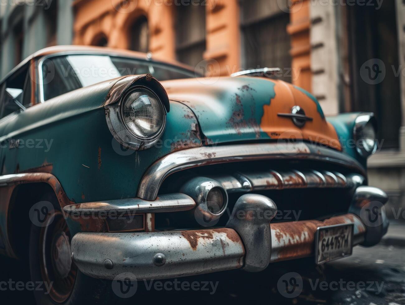 Fragments of an old car created with technology photo