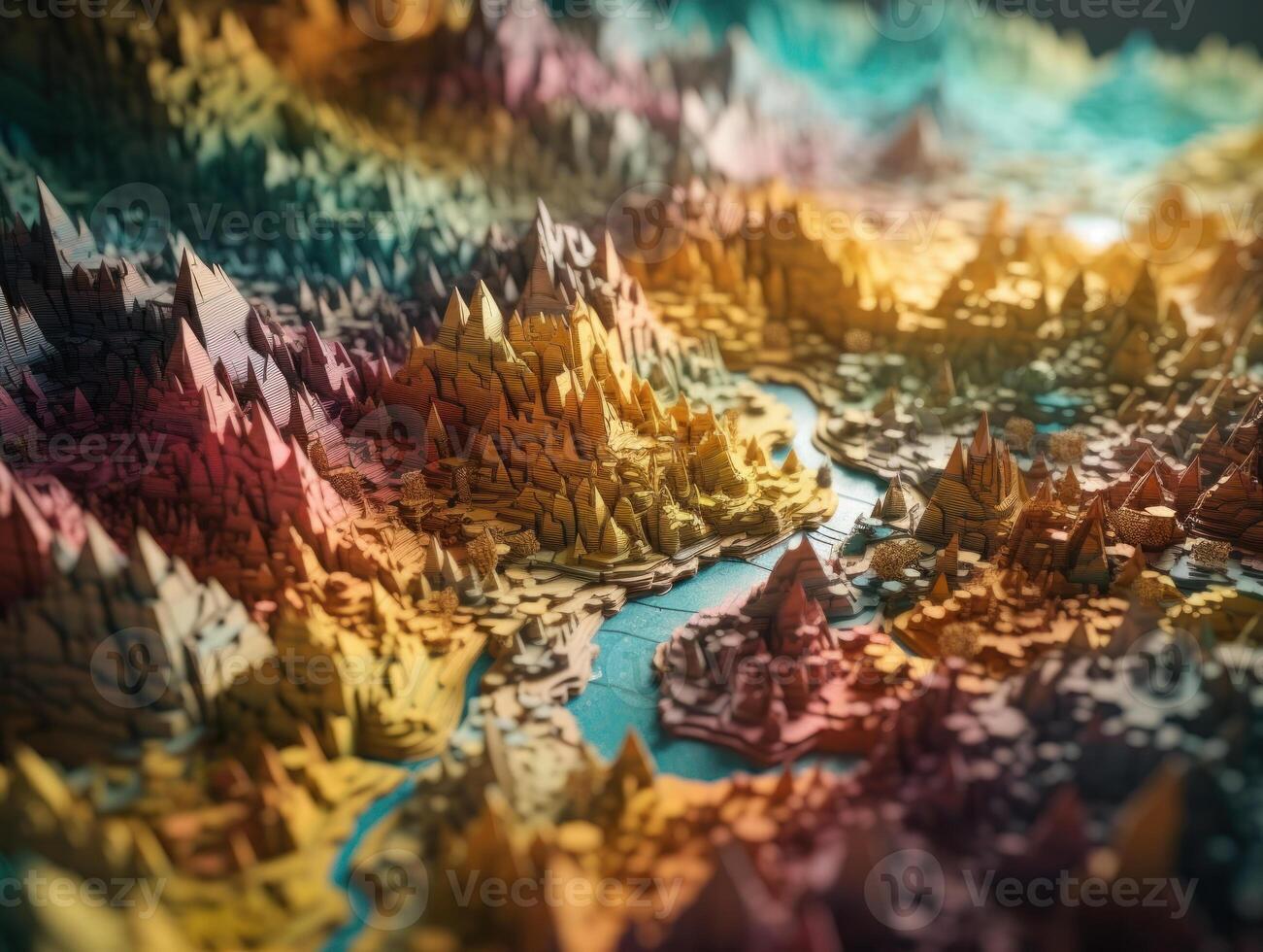 Colorful paper cut terrain mountains background created with technology. photo
