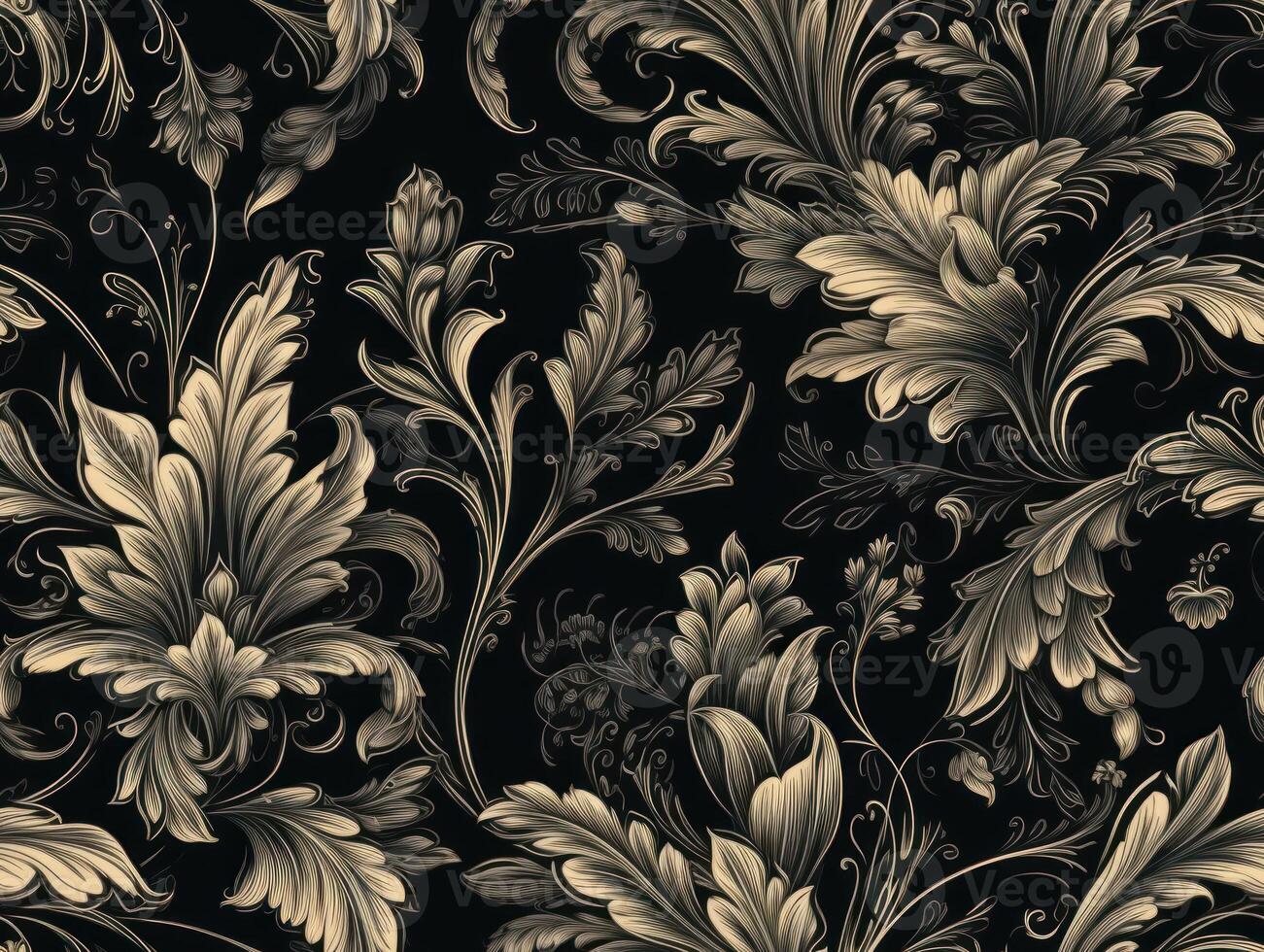 Seamless pattern Royal vintage Victorian Gothic background Rococo venzel and whorl created with technology. photo