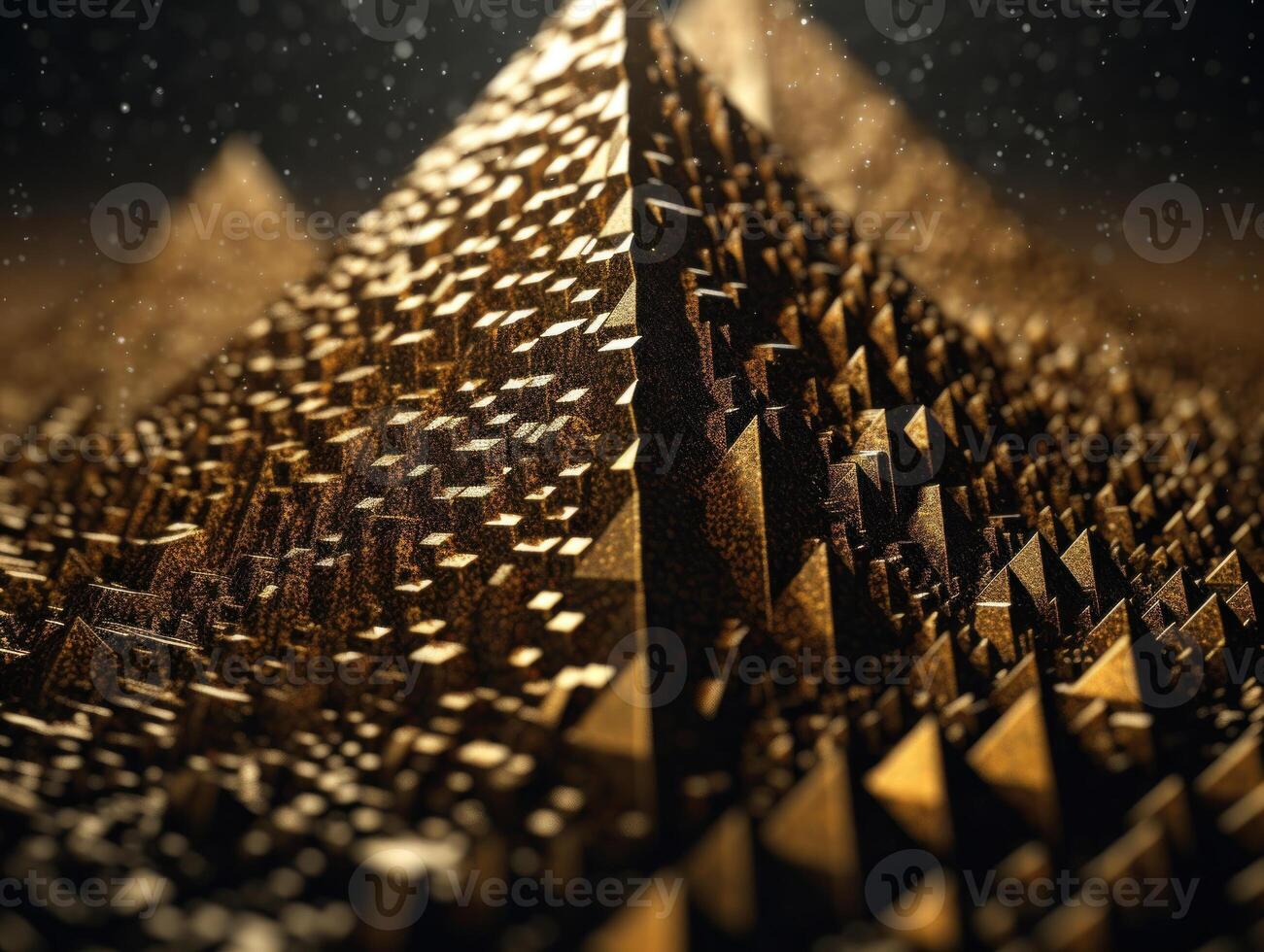 Futuristic abstract golden pyramid geometric background created with technology photo