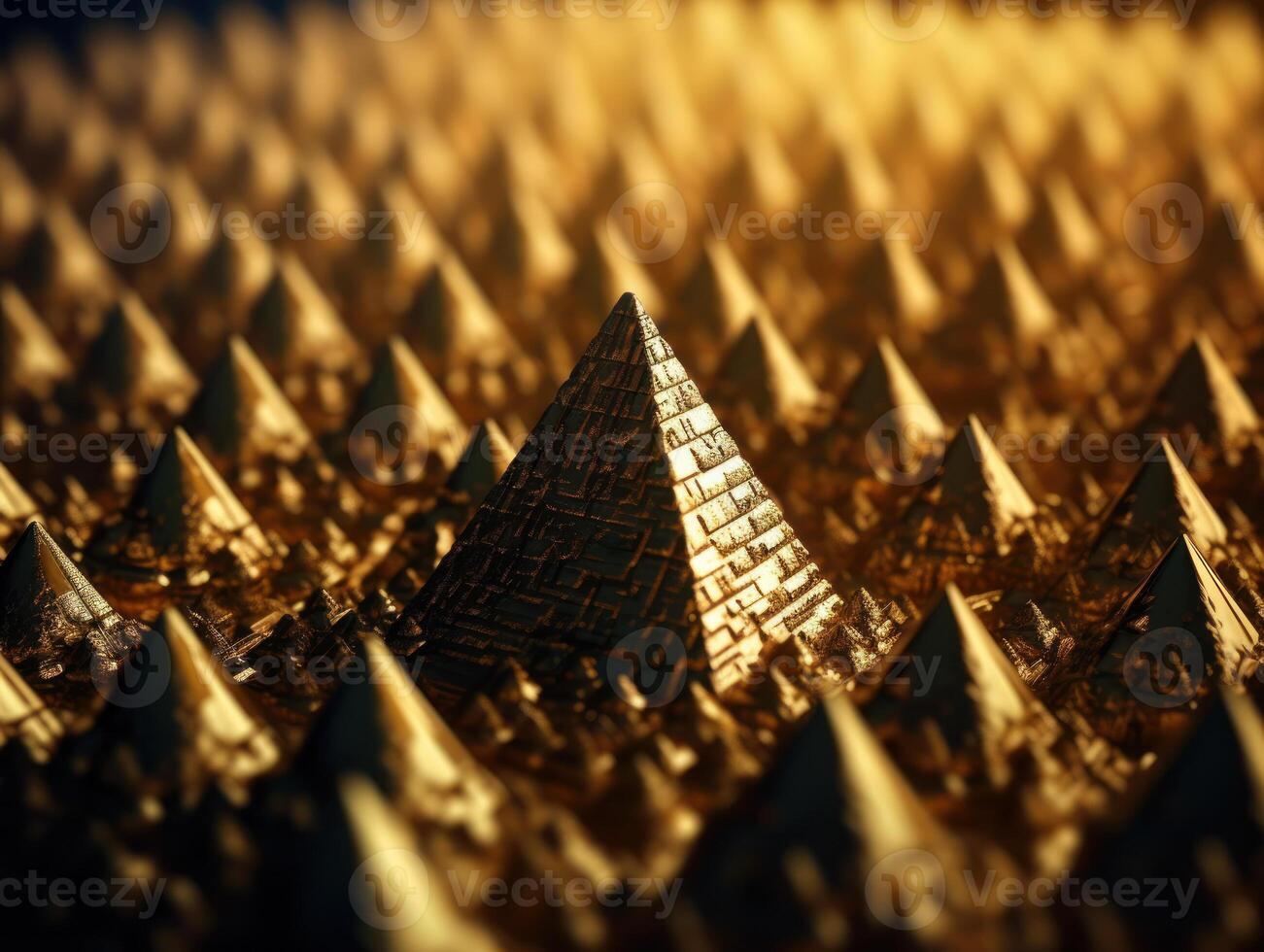 Futuristic abstract golden pyramid geometric background created with technology photo