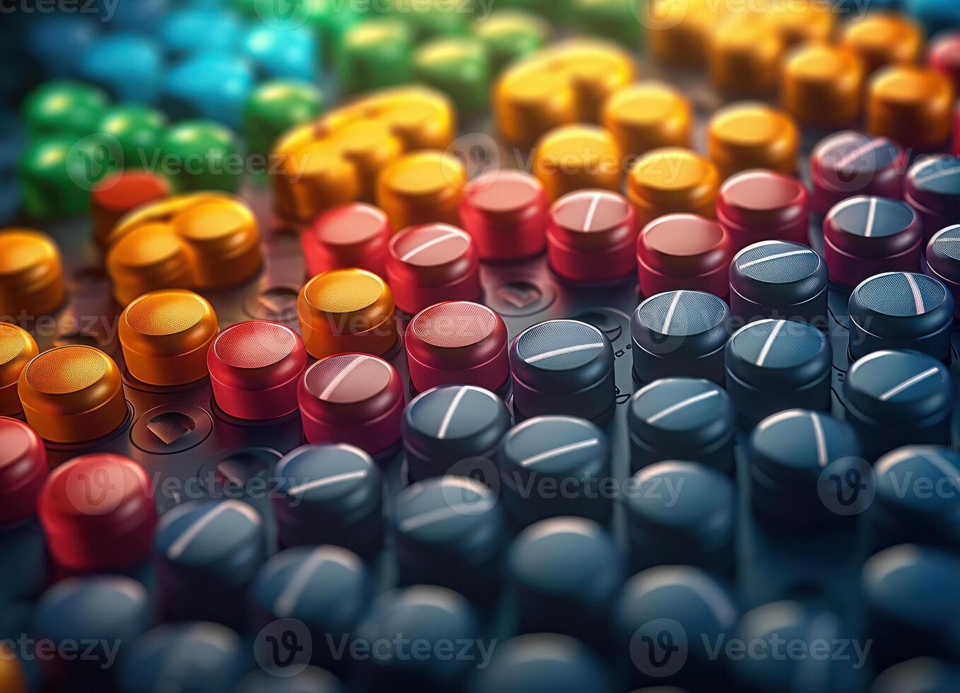 Many colorful pills on a dark background Geometric composition Created with technology photo
