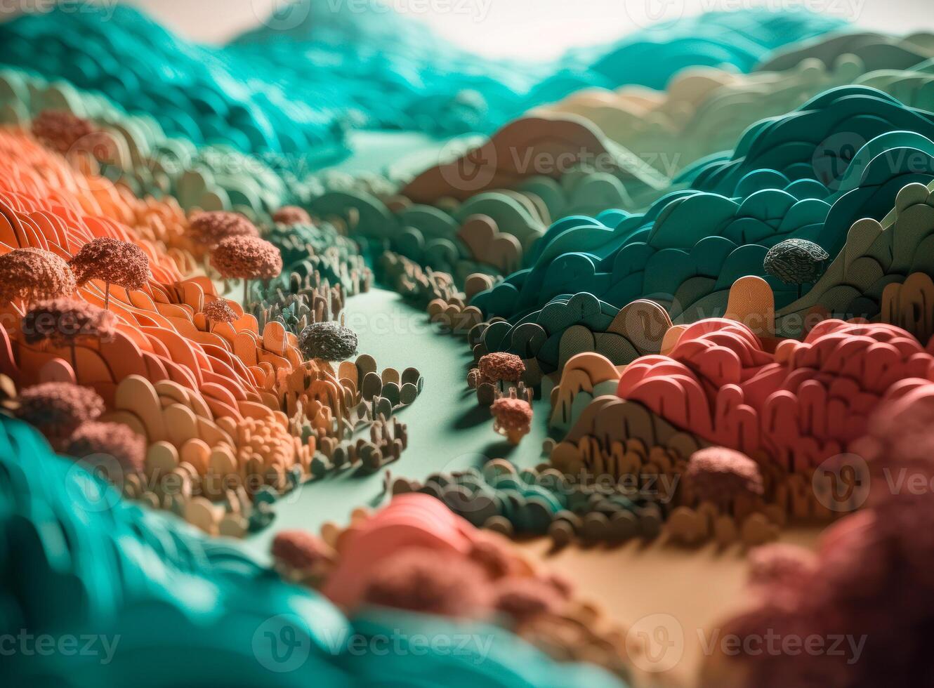 Colorful paper cut terrain mountains background created with technology. photo