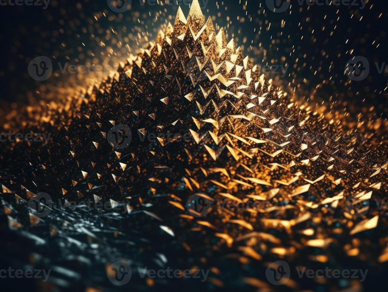 Futuristic abstract golden pyramid geometric background created with technology photo