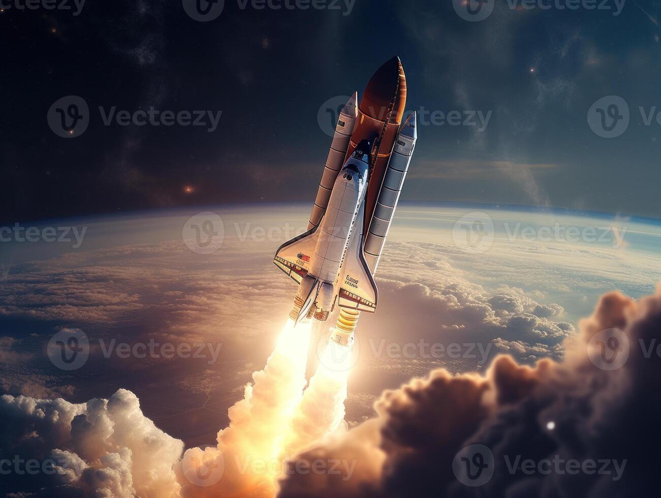 Space shuttle taking off into the sky Created with technology photo