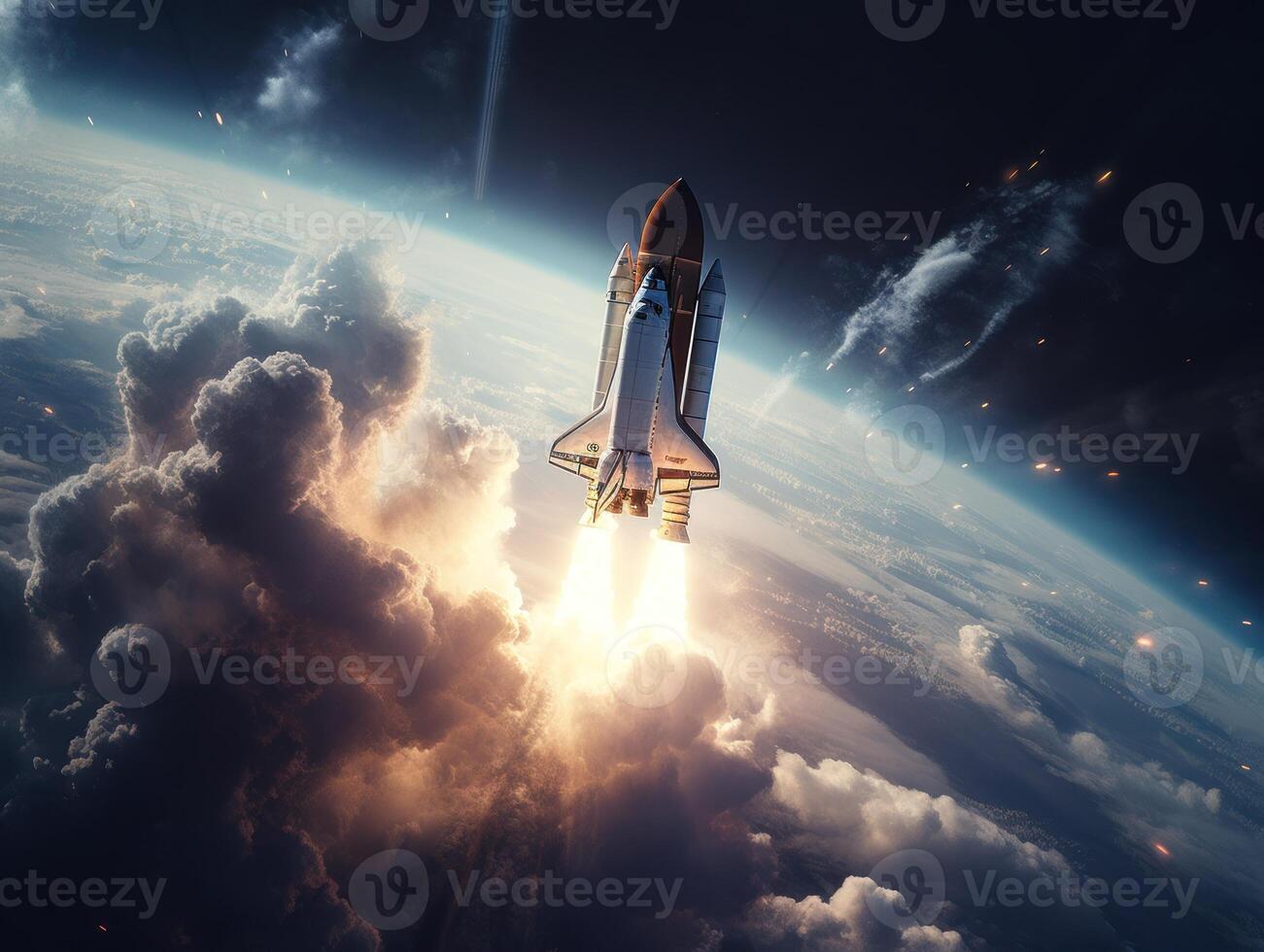 Space shuttle taking off into the sky Created with technology photo