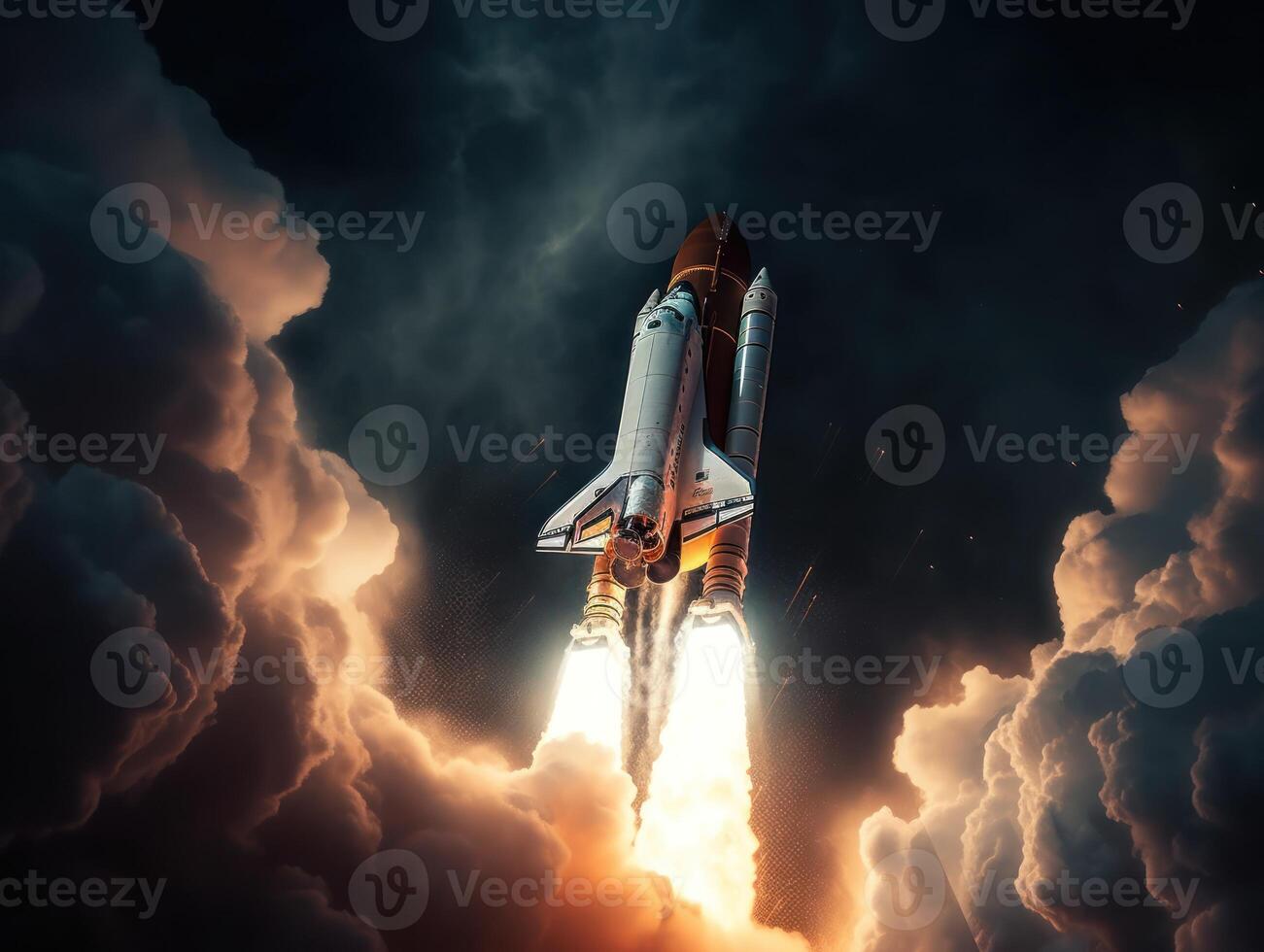 Space shuttle taking off into the sky Created with technology photo