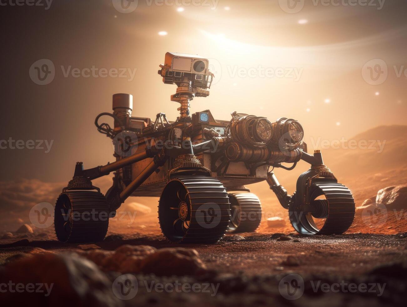 Rover on Mars surface. Exploration of red planet. Created with technology. photo