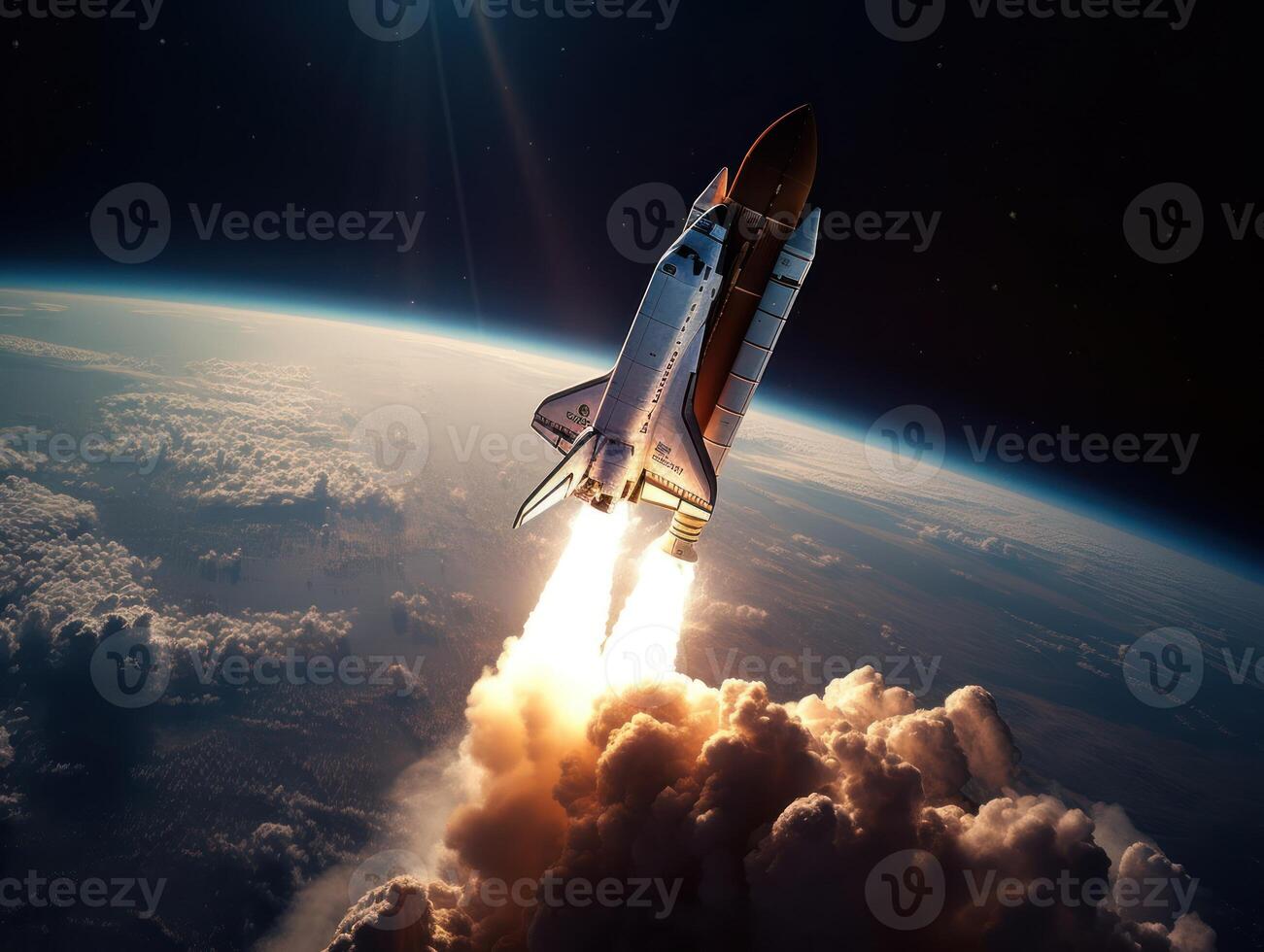 Space shuttle taking off into the sky Created with technology photo