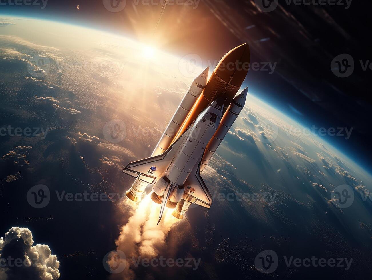 Space shuttle taking off into the sky Created with technology photo