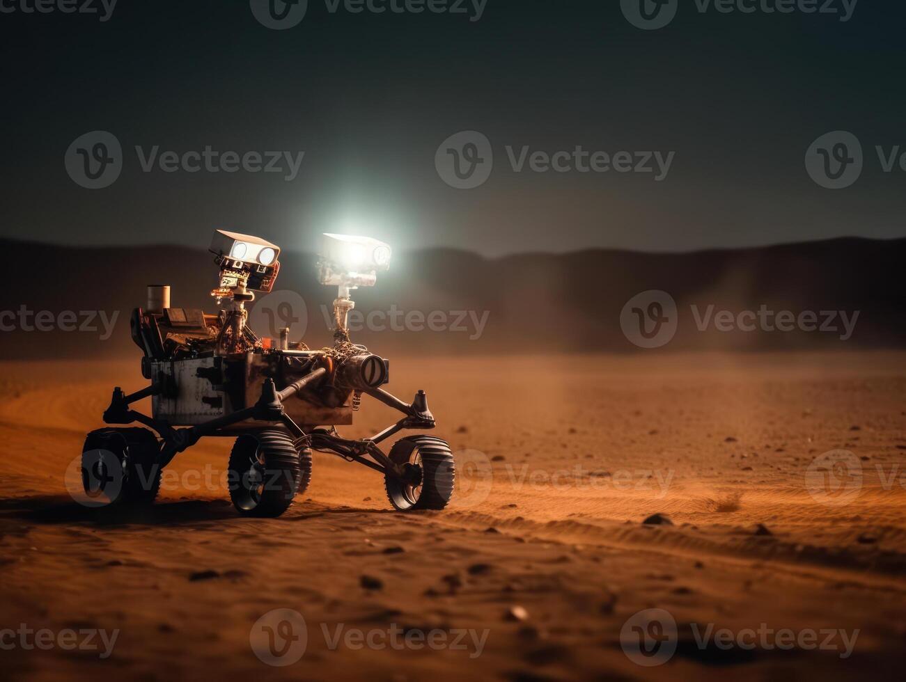 Rover on Mars surface. Exploration of red planet. Created with technology. photo