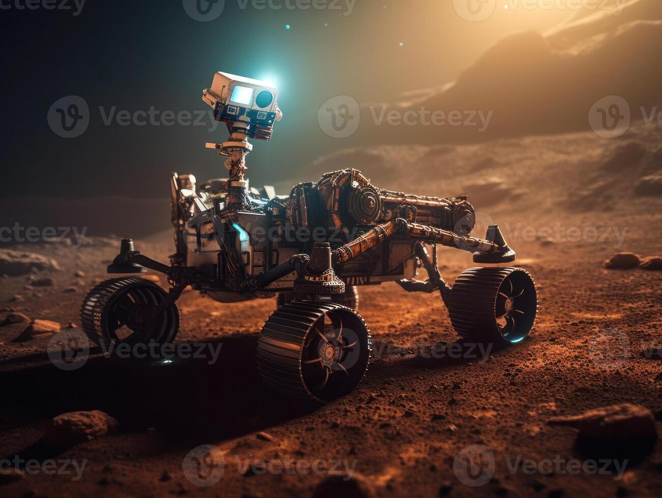 Rover on Mars surface. Exploration of red planet. Created with technology. photo