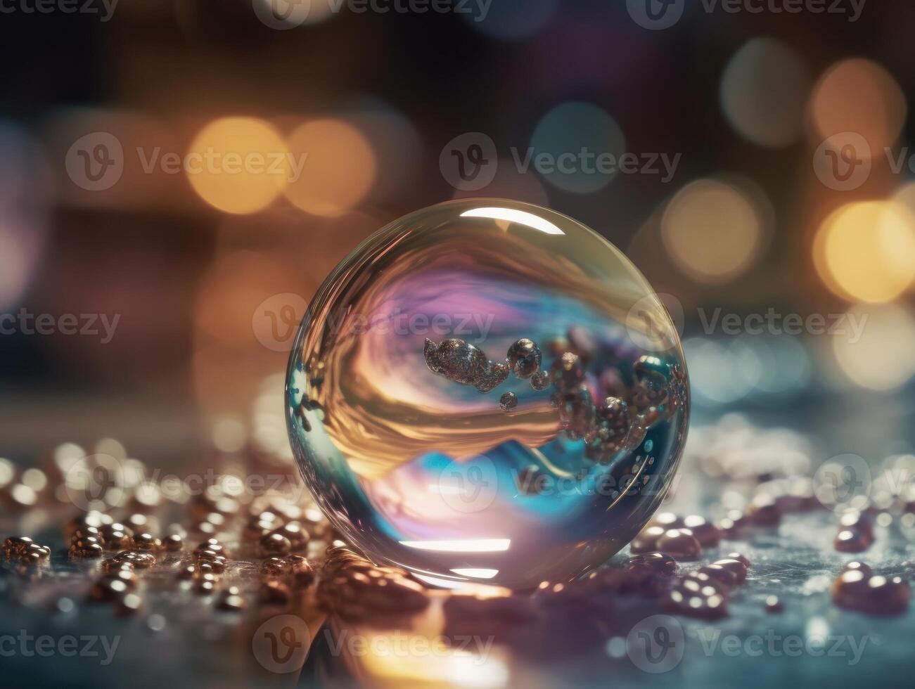Iridescent pearl spheres on a dark background Liquid dynamic shapes Created with technology. photo