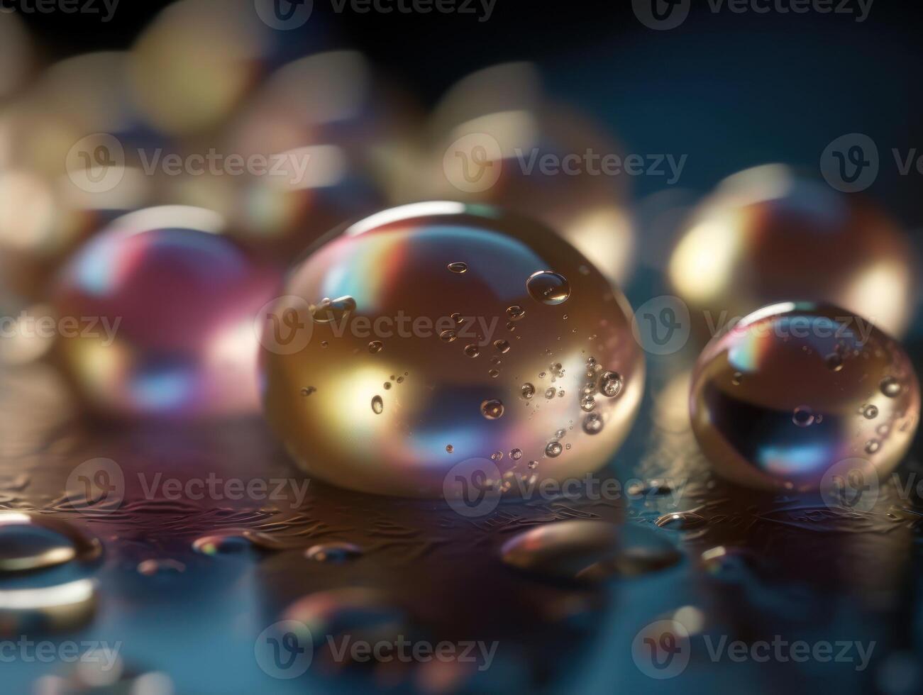 Iridescent pearl spheres on a dark background Liquid dynamic shapes Created with technology. photo