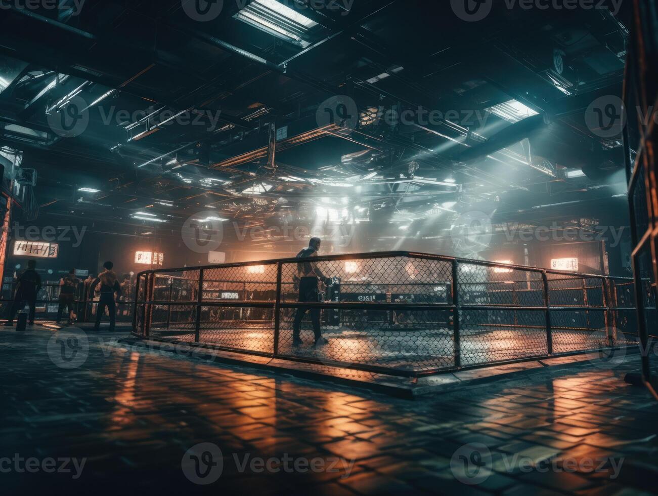 In the fighting cage Interior view of sport arena Created with technology. photo