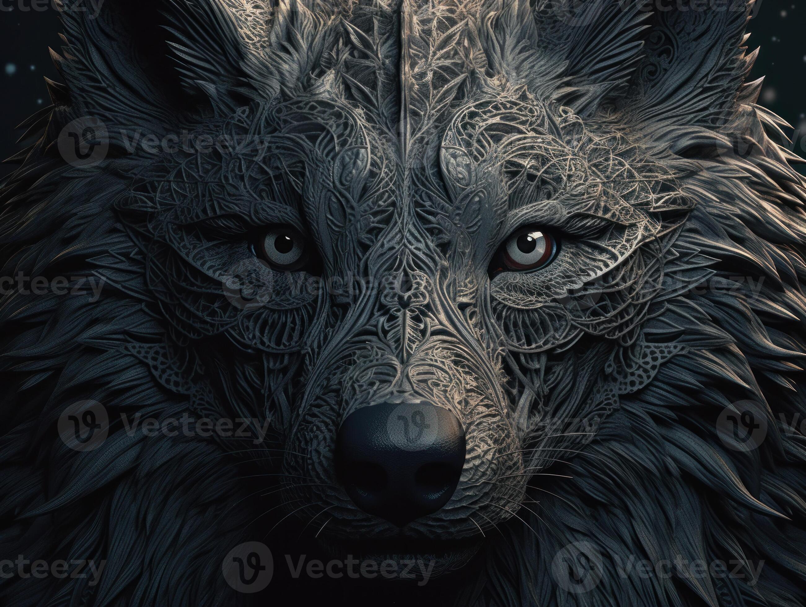 Fantasy portrait of a wolf with an abstract pattern on the face Created
