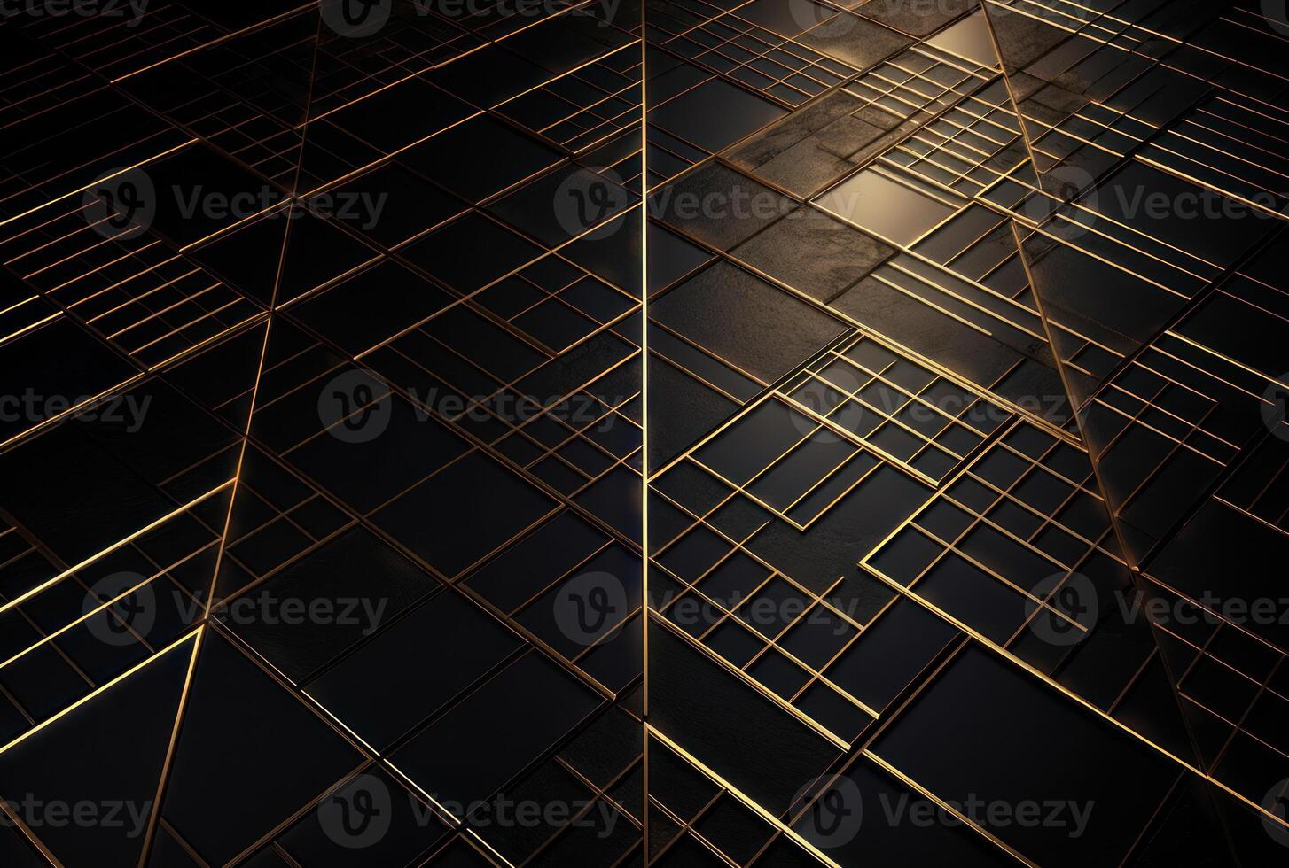 Dark black mosaic background with golden lines Art Deco luxury style texture Created with technology photo