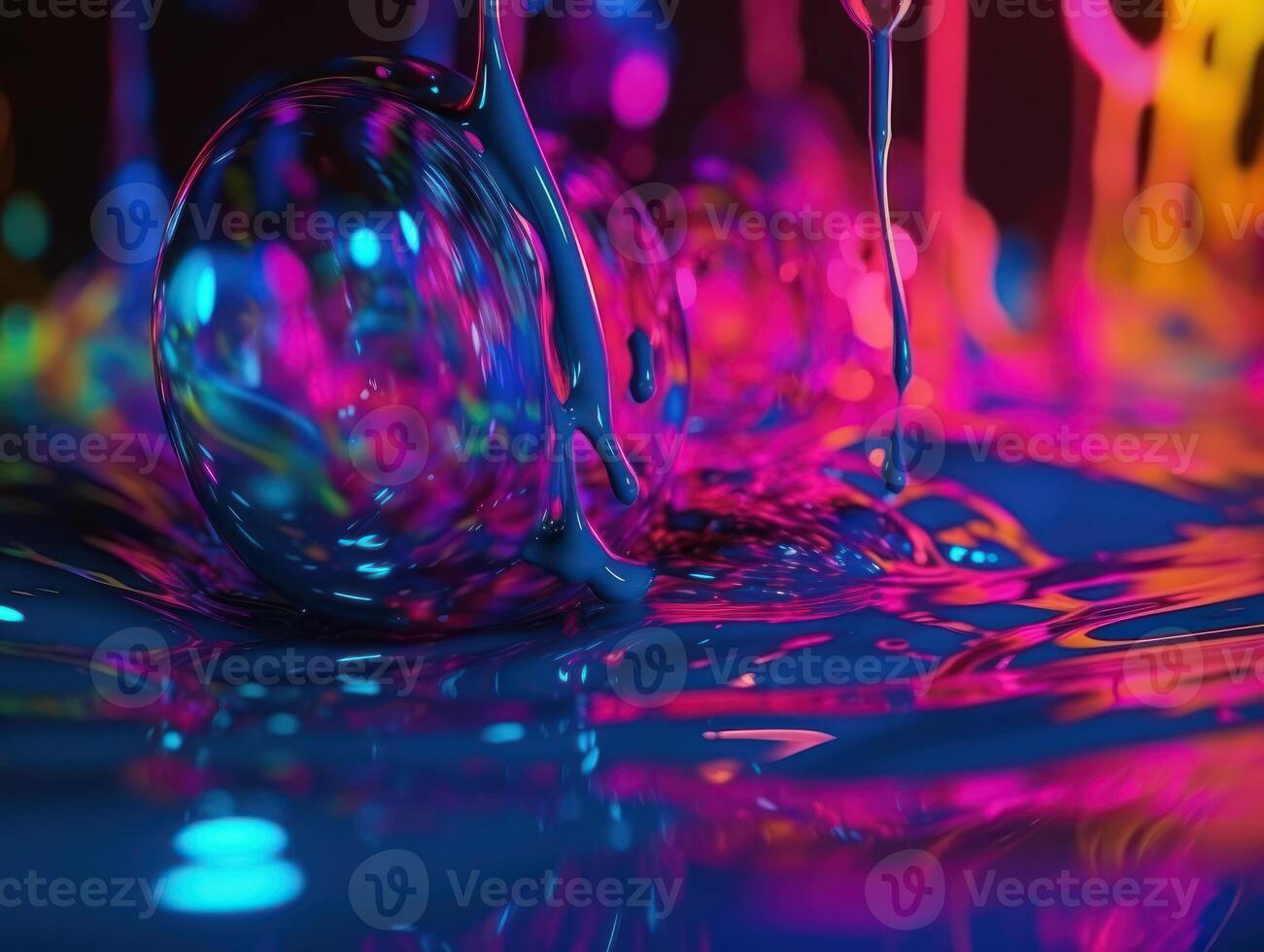 Neon lights Chromatic Holographic liquid dynamic shapes on dark background Created with technology. photo