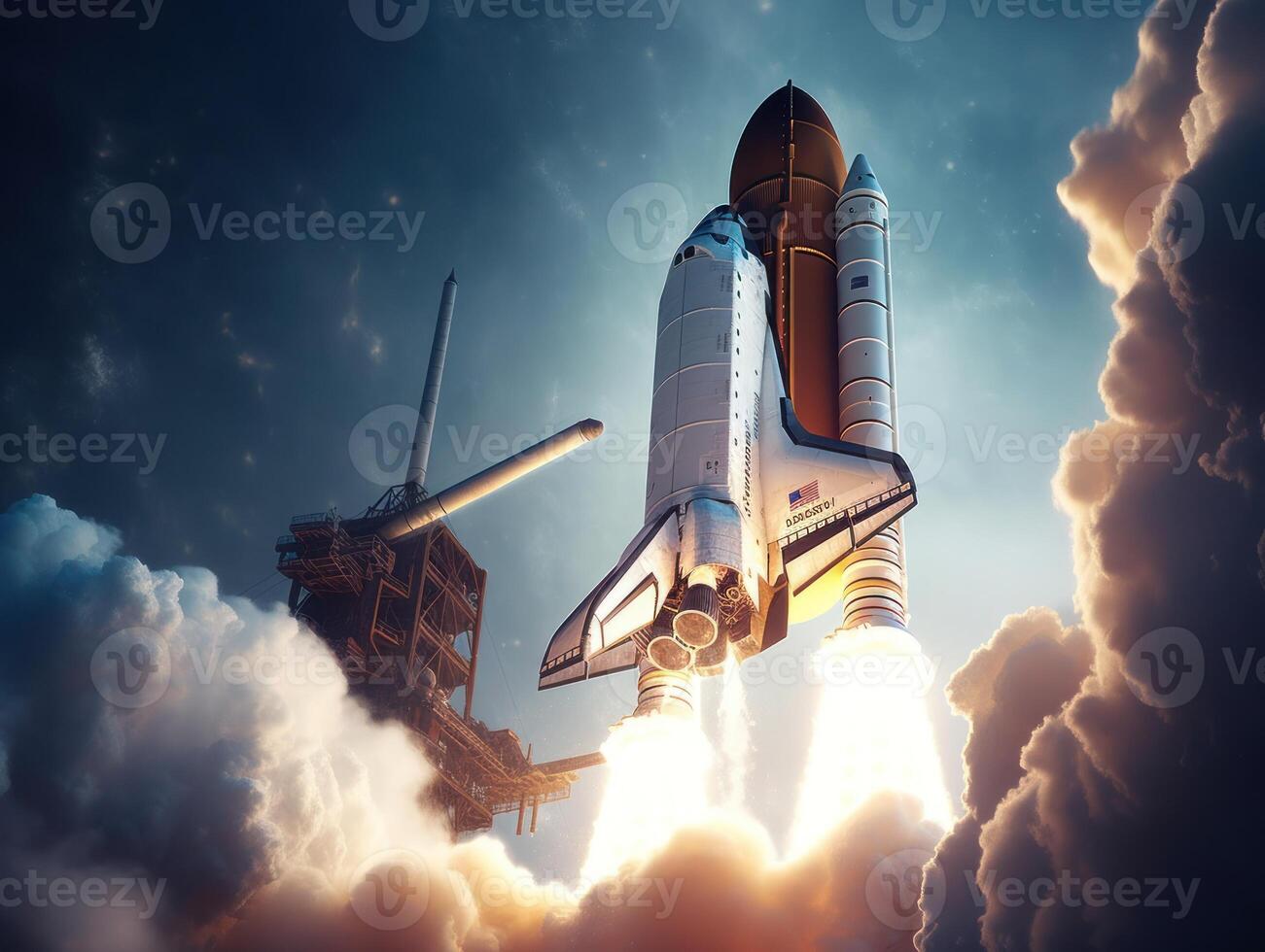 Space shuttle taking off into the sky Created with technology photo