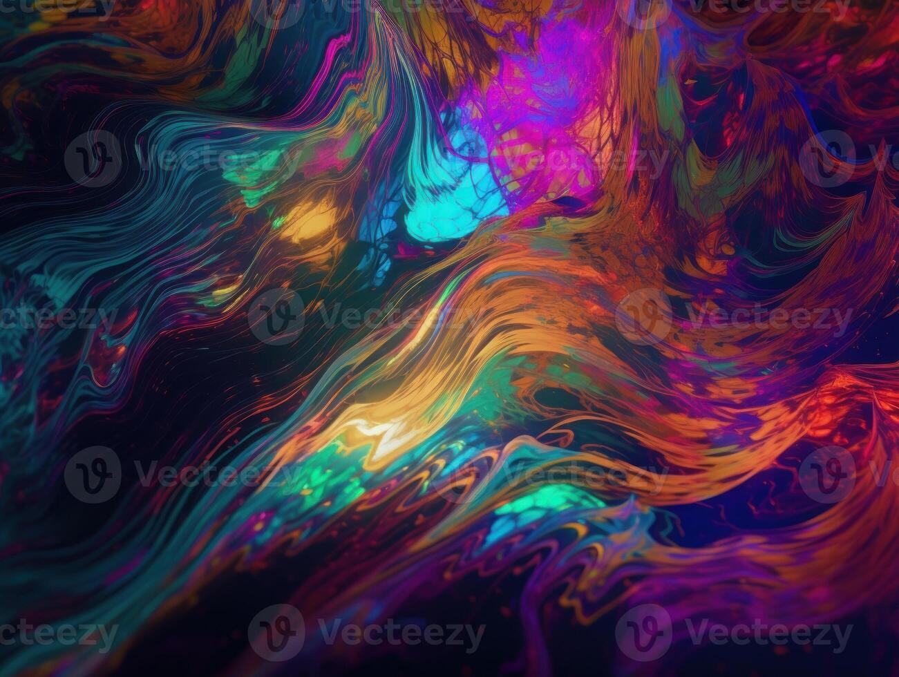 Neon lights Chromatic Holographic liquid dynamic shapes on dark background Created with technology. photo