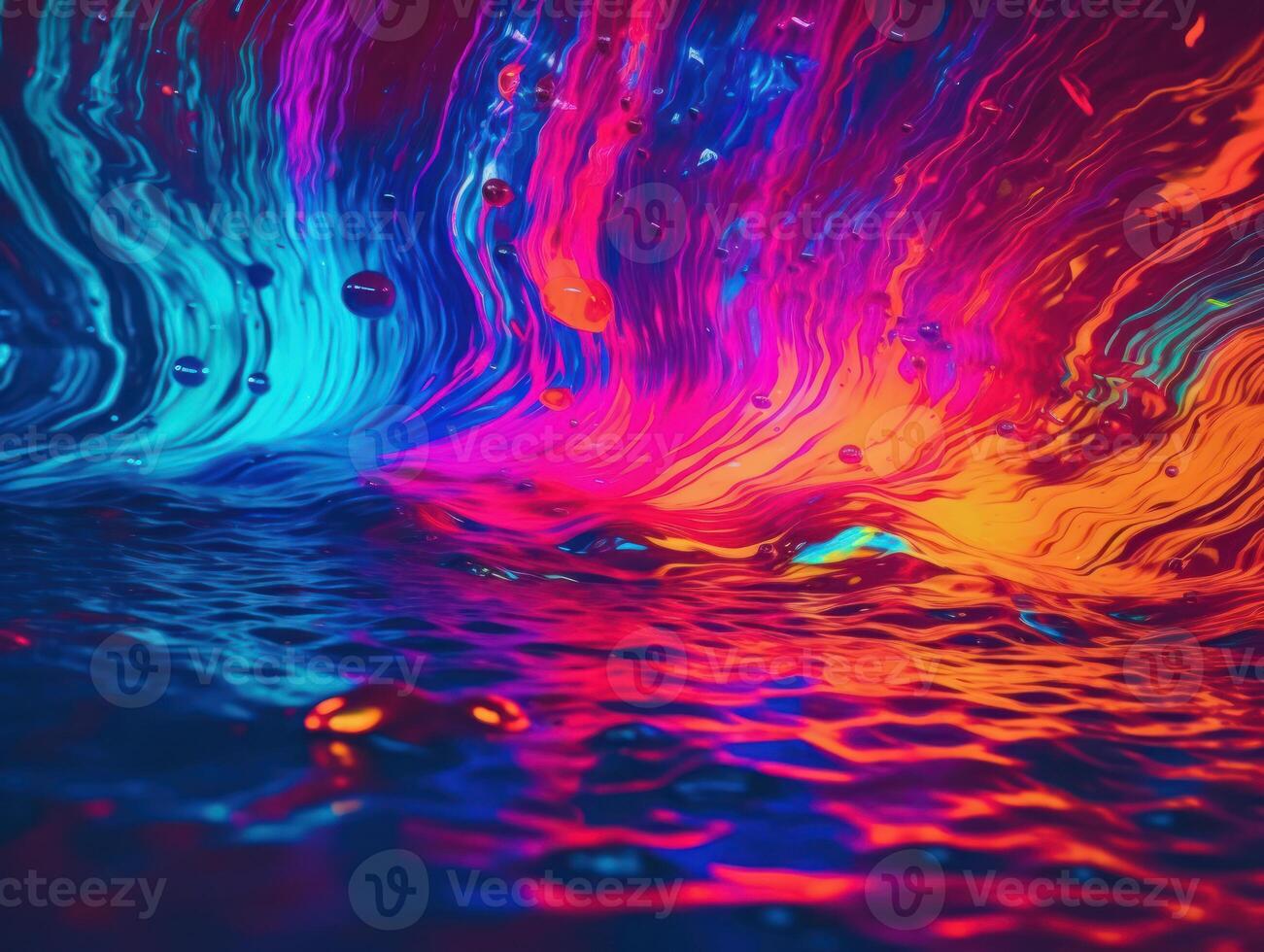Neon lights Chromatic Holographic liquid dynamic shapes on dark background Created with technology. photo